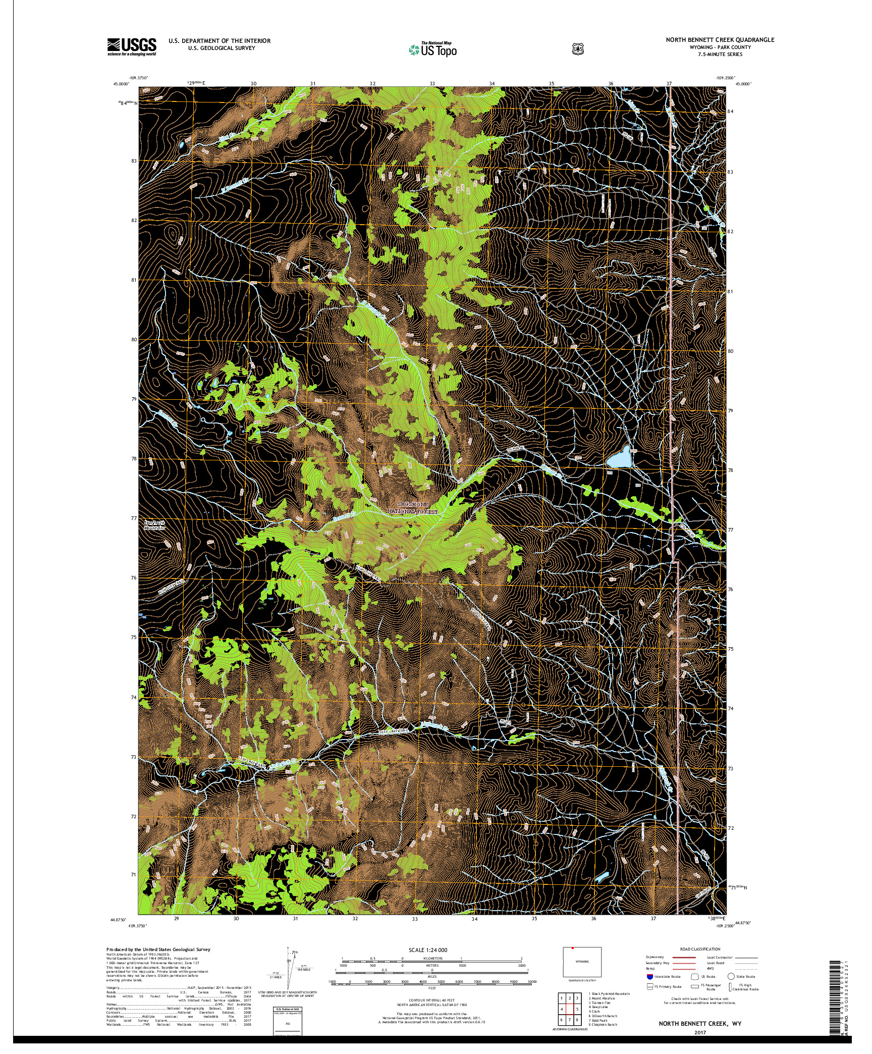 USGS US TOPO 7.5-MINUTE MAP FOR NORTH BENNETT CREEK, WY 2017