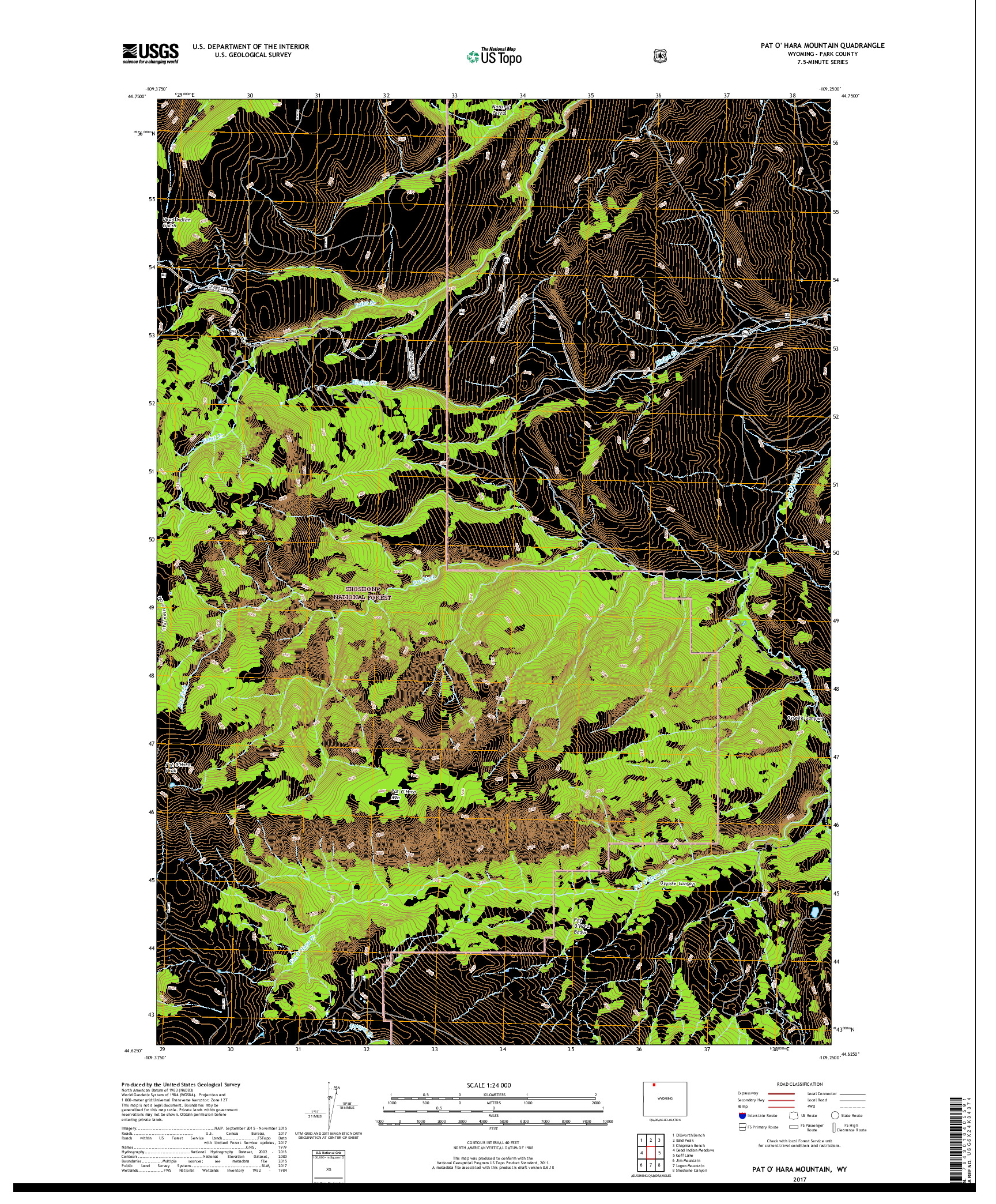 USGS US TOPO 7.5-MINUTE MAP FOR PAT O' HARA MOUNTAIN, WY 2017