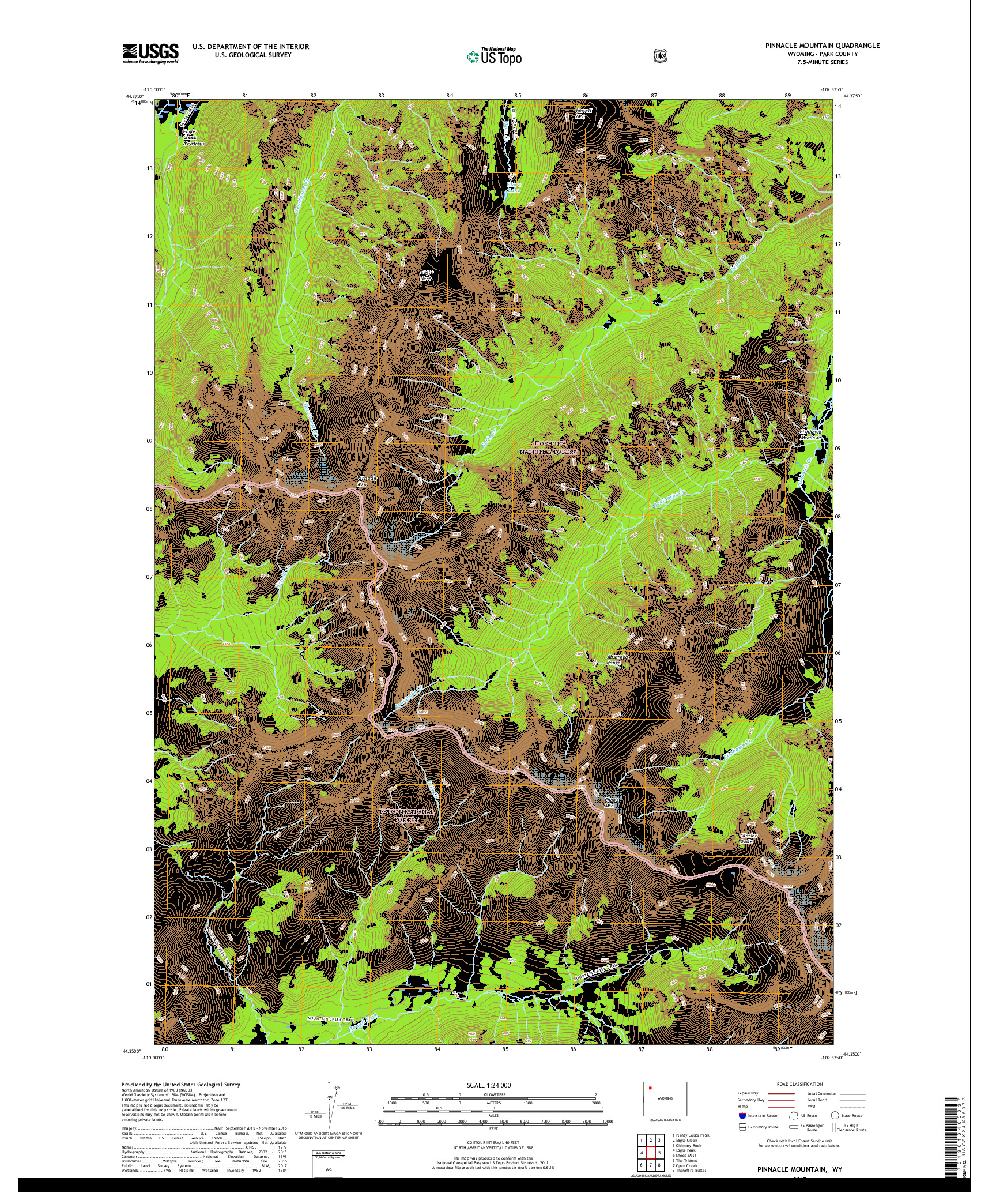 USGS US TOPO 7.5-MINUTE MAP FOR PINNACLE MOUNTAIN, WY 2017