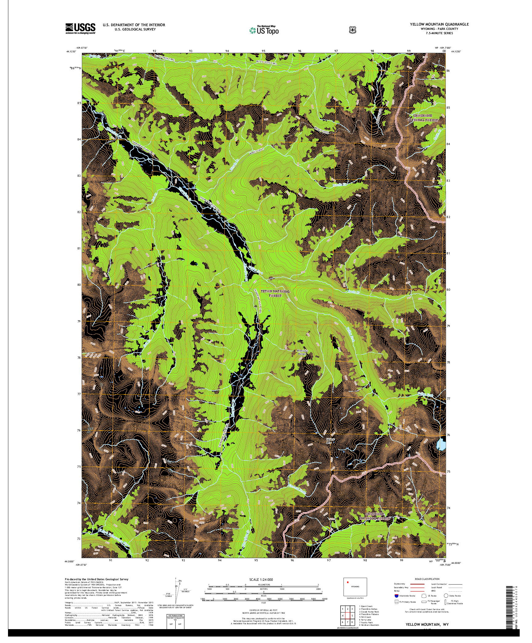 USGS US TOPO 7.5-MINUTE MAP FOR YELLOW MOUNTAIN, WY 2017