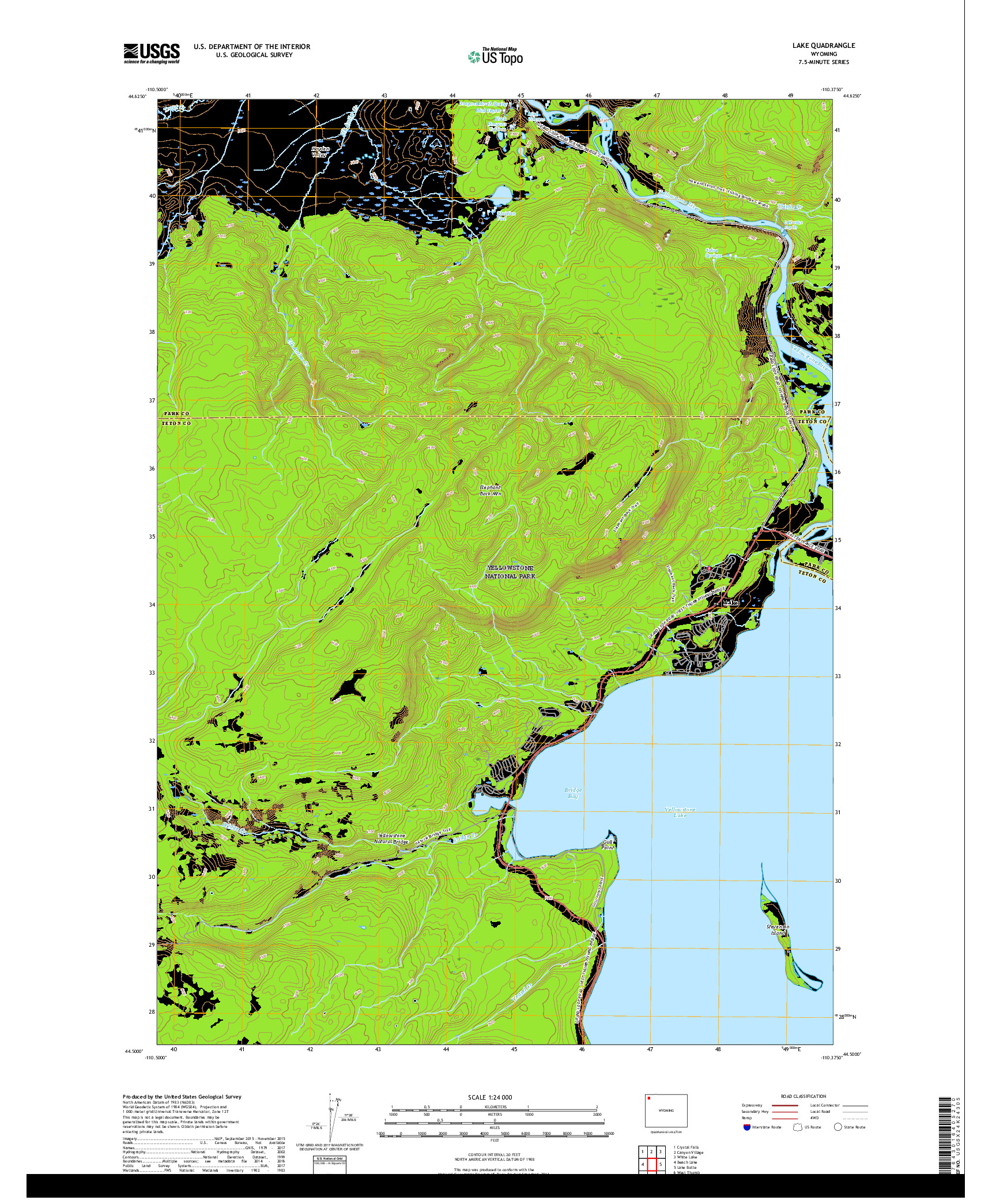 USGS US TOPO 7.5-MINUTE MAP FOR LAKE, WY 2017