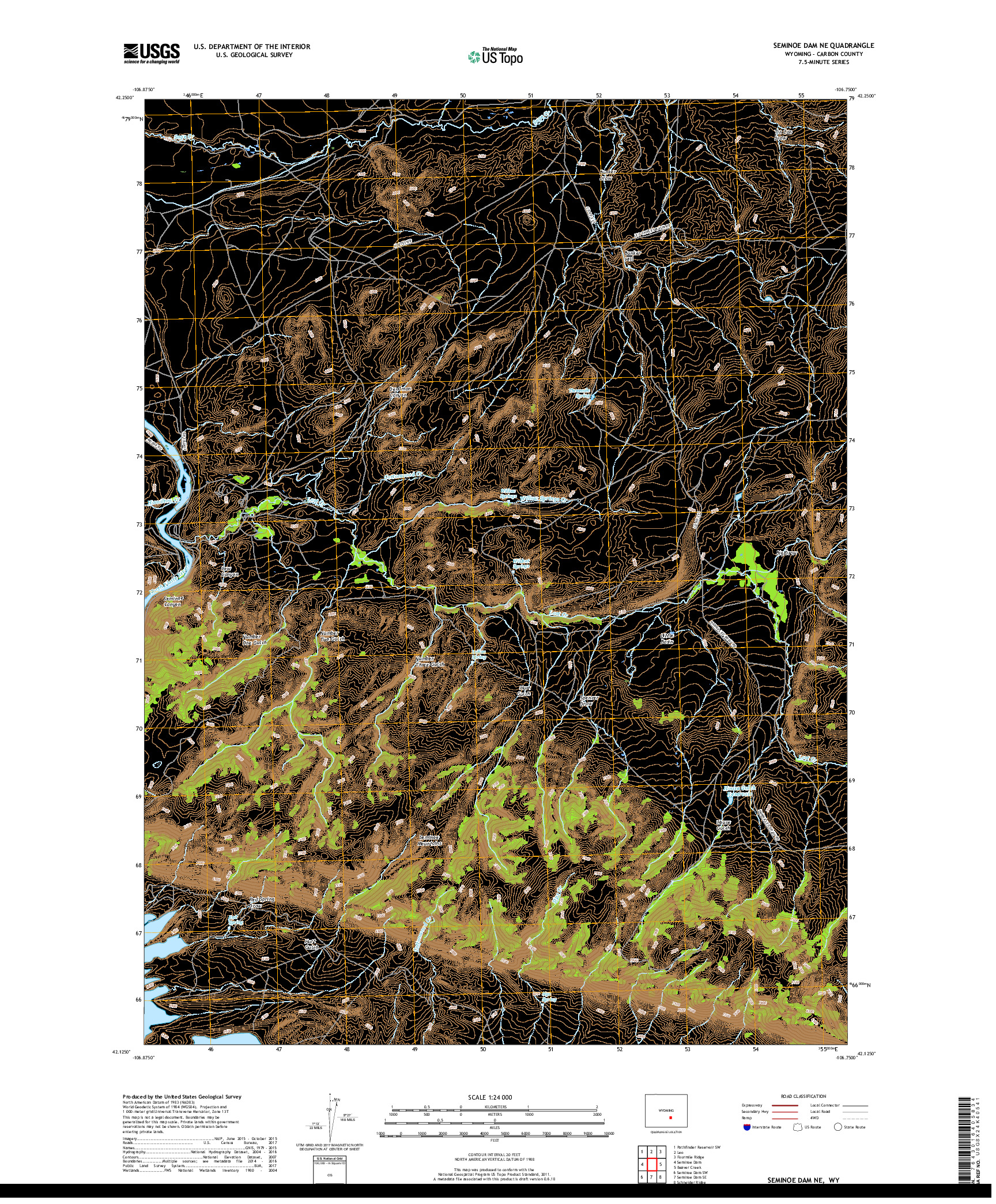 USGS US TOPO 7.5-MINUTE MAP FOR SEMINOE DAM NE, WY 2017