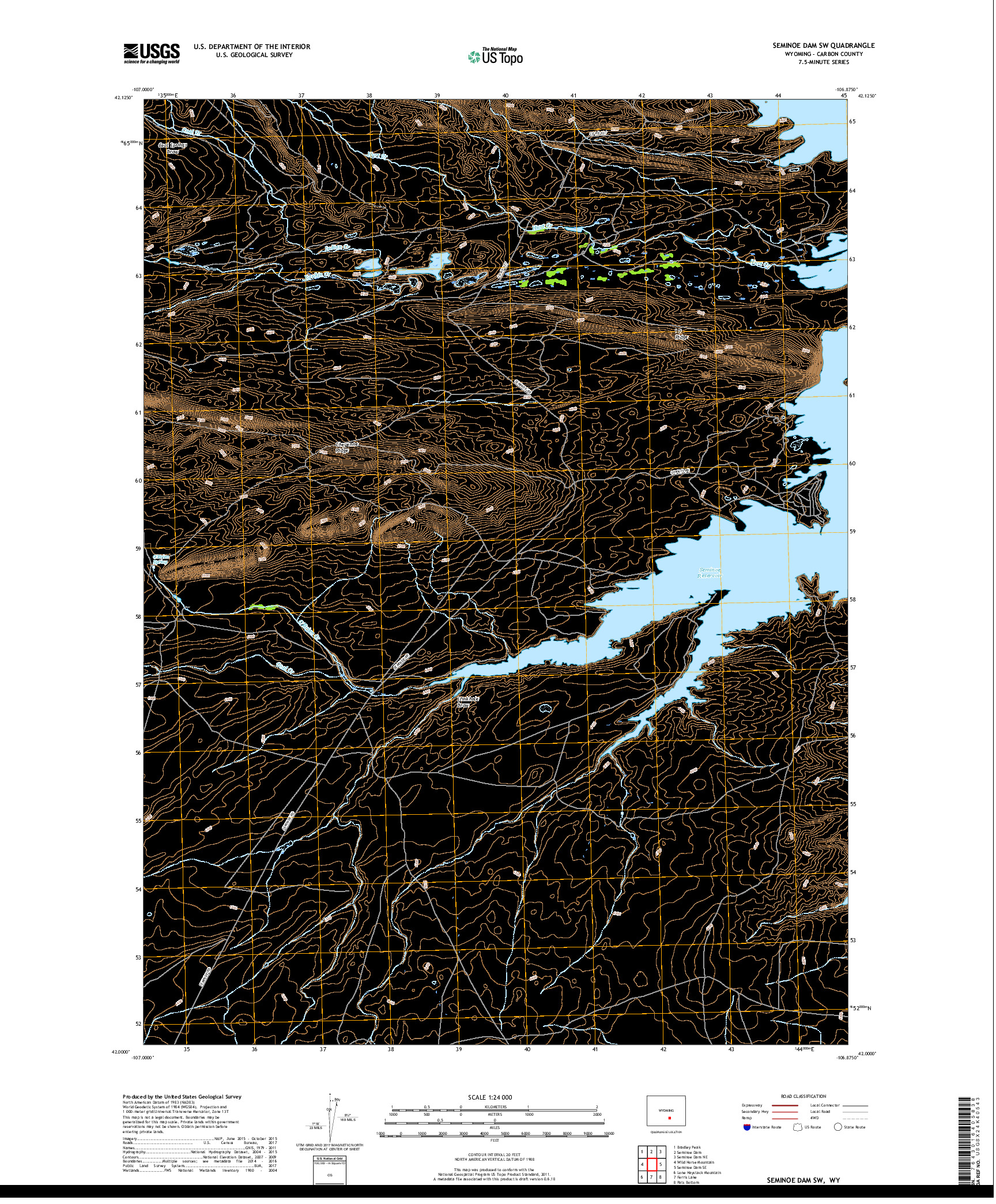 USGS US TOPO 7.5-MINUTE MAP FOR SEMINOE DAM SW, WY 2017