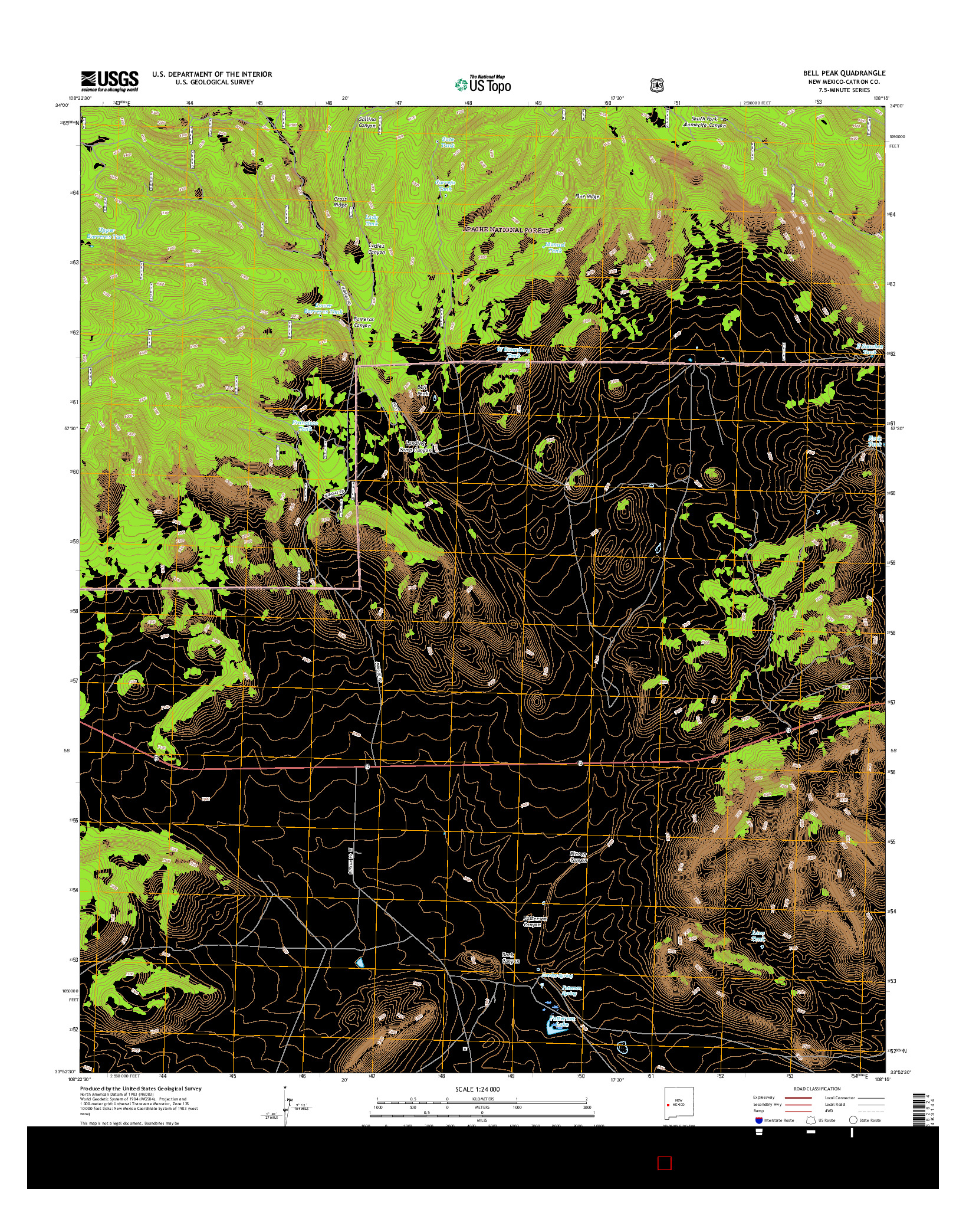 USGS US TOPO 7.5-MINUTE MAP FOR BELL PEAK, NM 2017