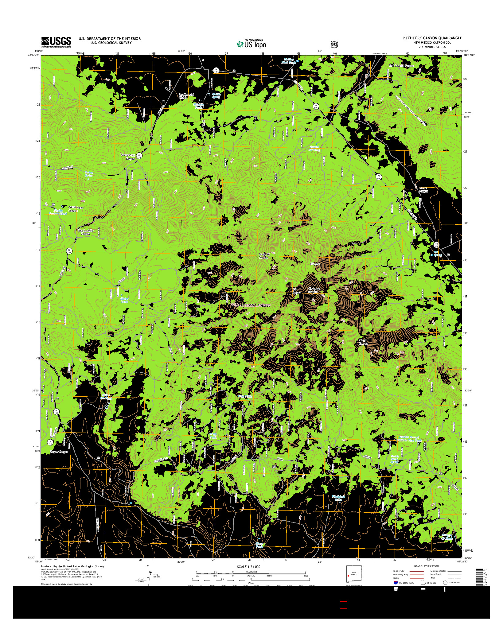 USGS US TOPO 7.5-MINUTE MAP FOR PITCHFORK CANYON, NM 2017