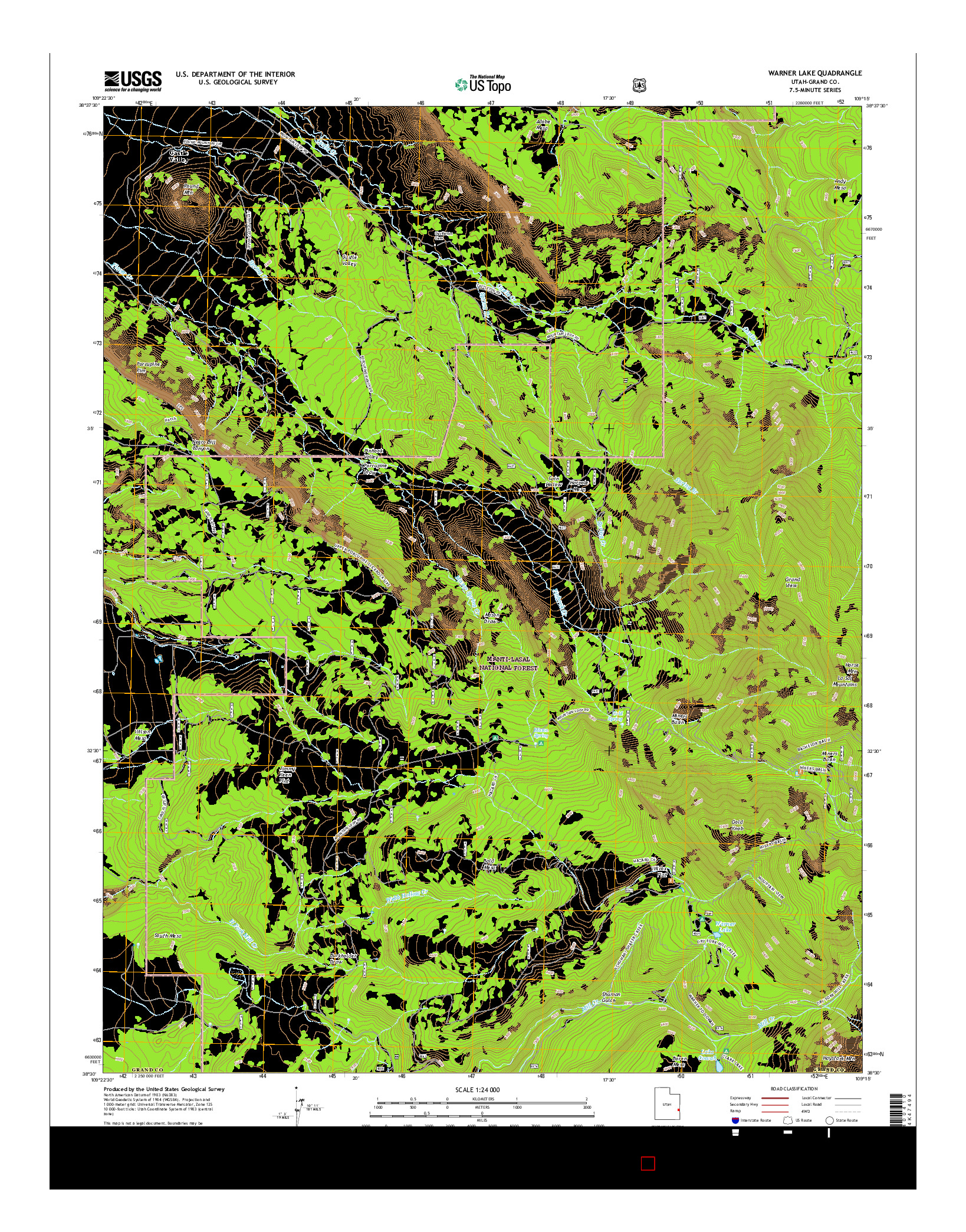 USGS US TOPO 7.5-MINUTE MAP FOR WARNER LAKE, UT 2017