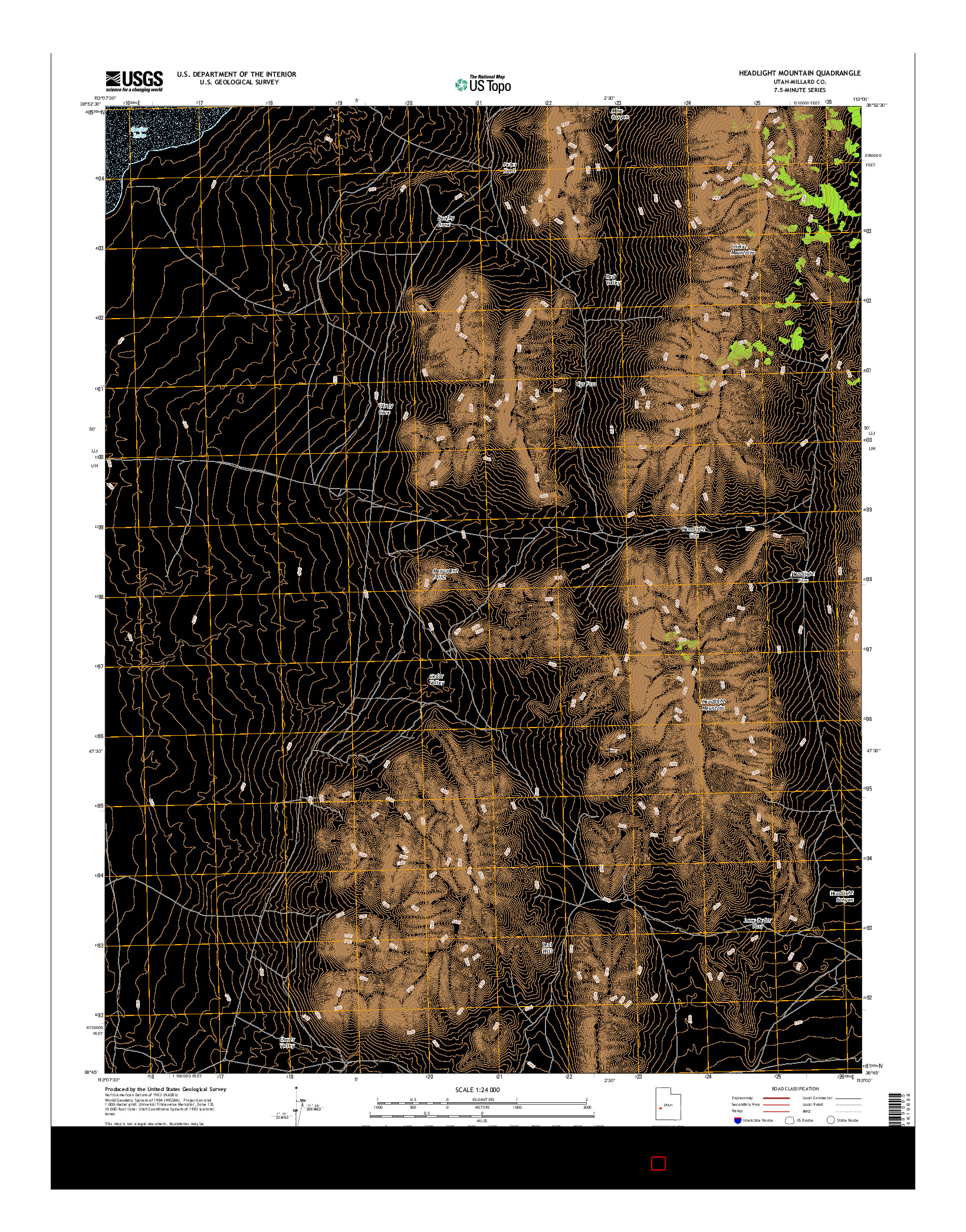 USGS US TOPO 7.5-MINUTE MAP FOR HEADLIGHT MOUNTAIN, UT 2017