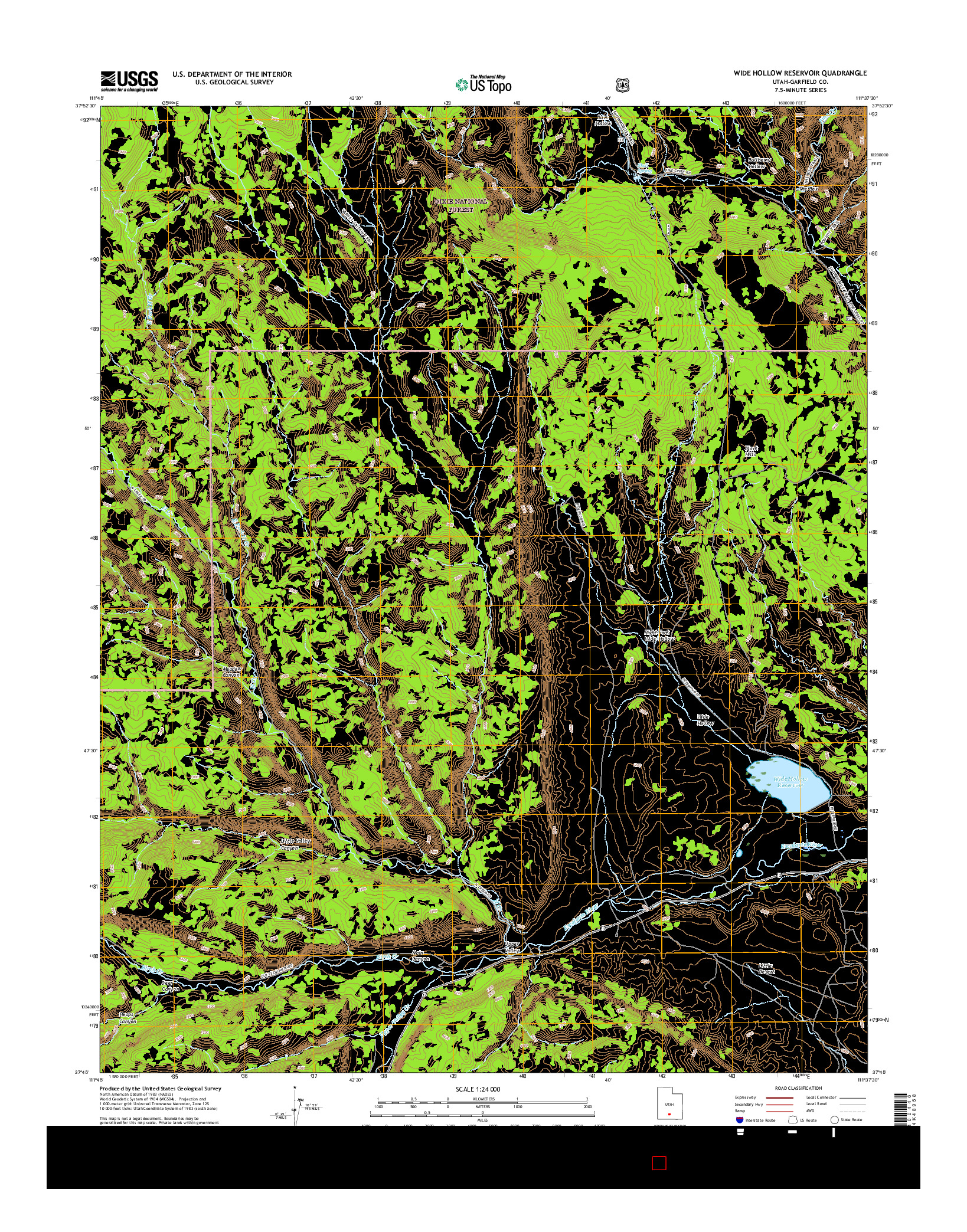 USGS US TOPO 7.5-MINUTE MAP FOR WIDE HOLLOW RESERVOIR, UT 2017