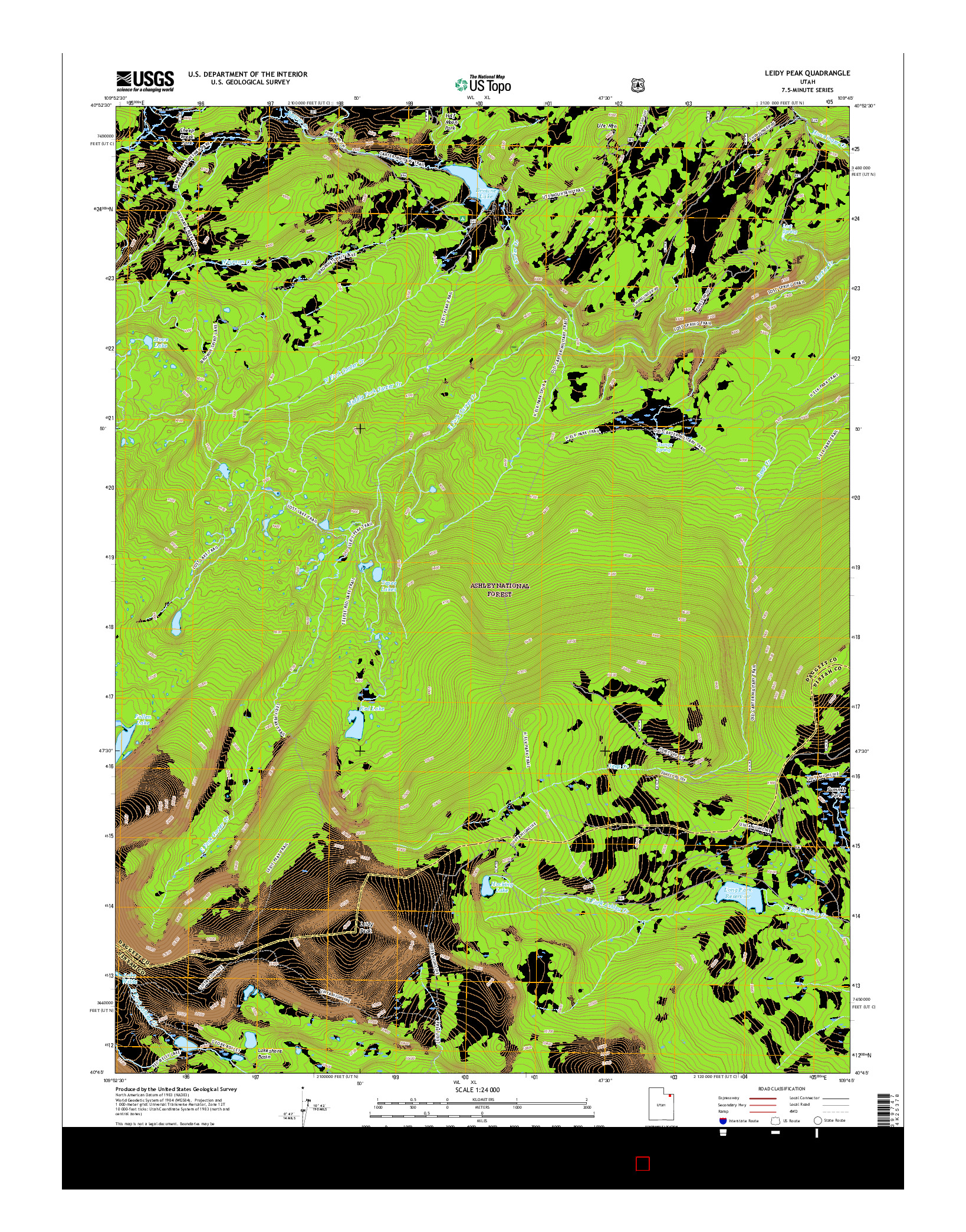 USGS US TOPO 7.5-MINUTE MAP FOR LEIDY PEAK, UT 2017