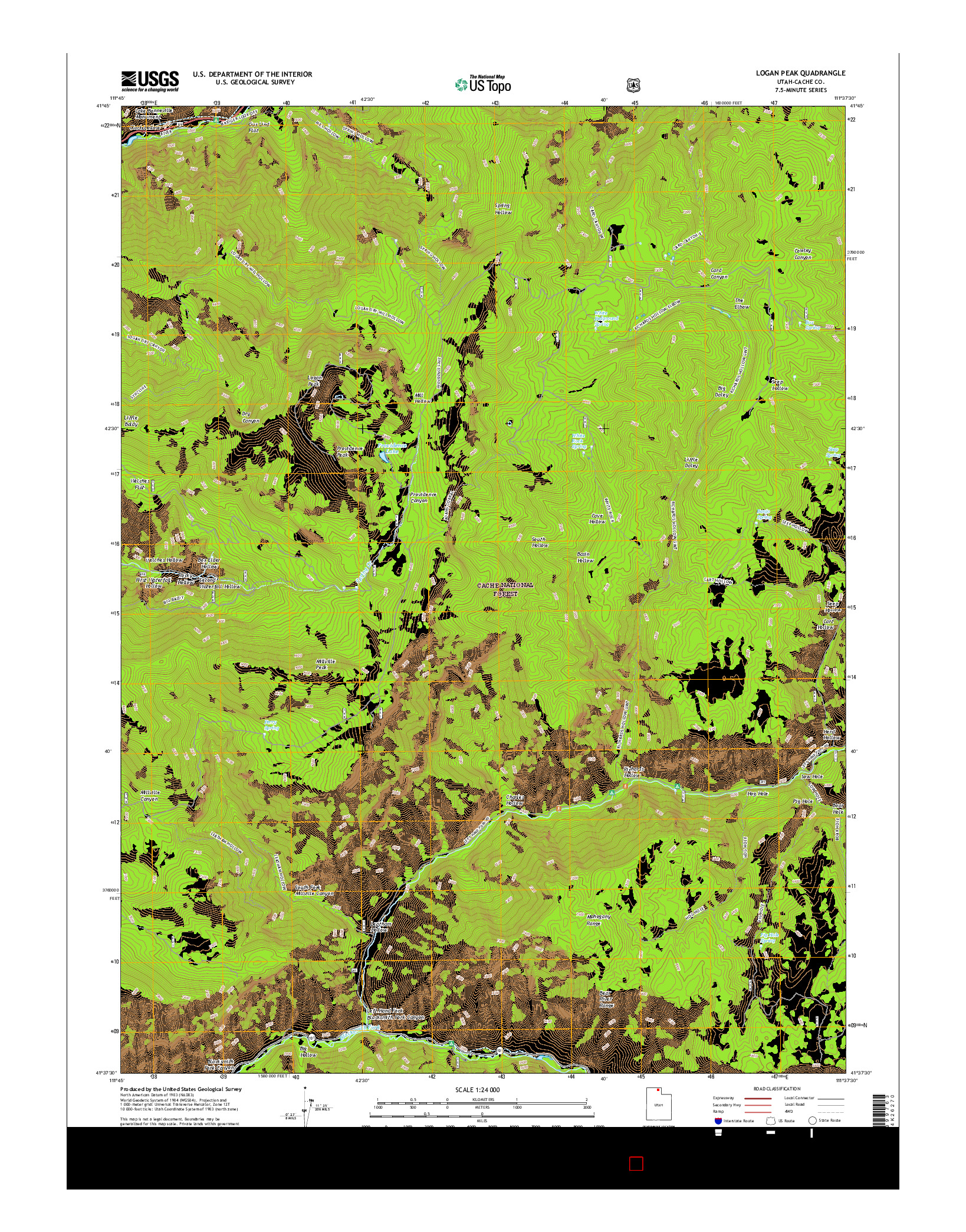 USGS US TOPO 7.5-MINUTE MAP FOR LOGAN PEAK, UT 2017