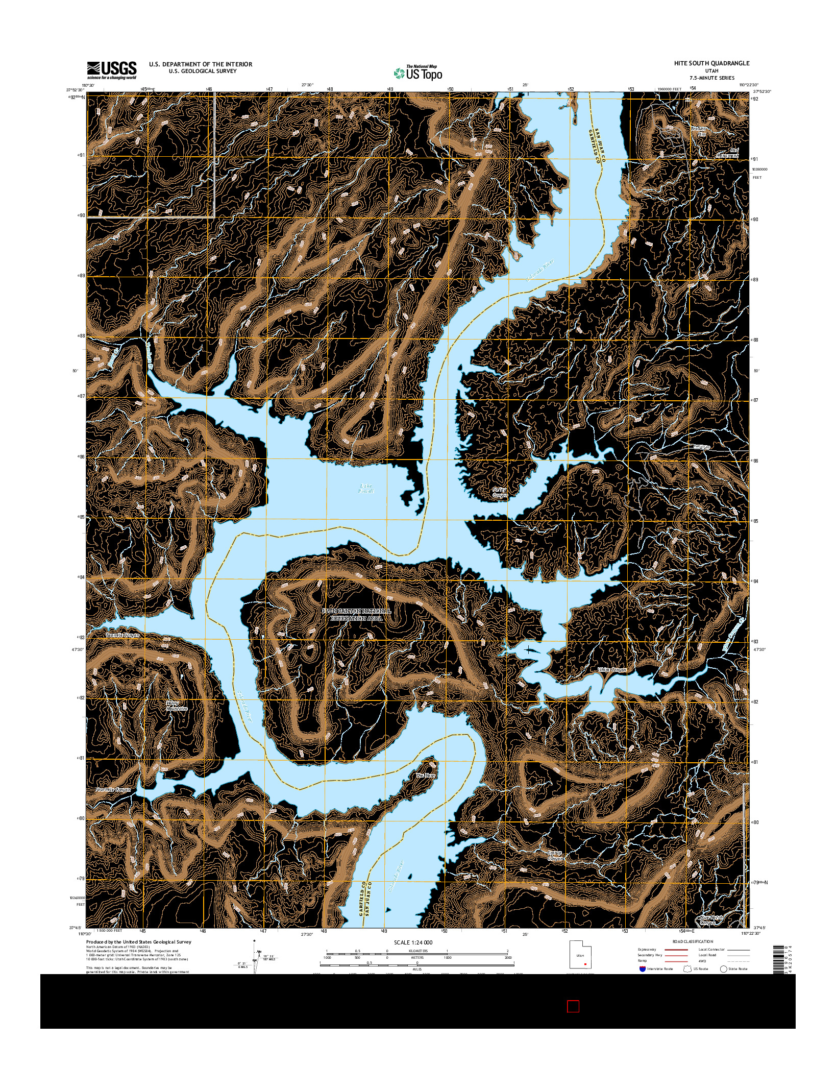 USGS US TOPO 7.5-MINUTE MAP FOR HITE SOUTH, UT 2017