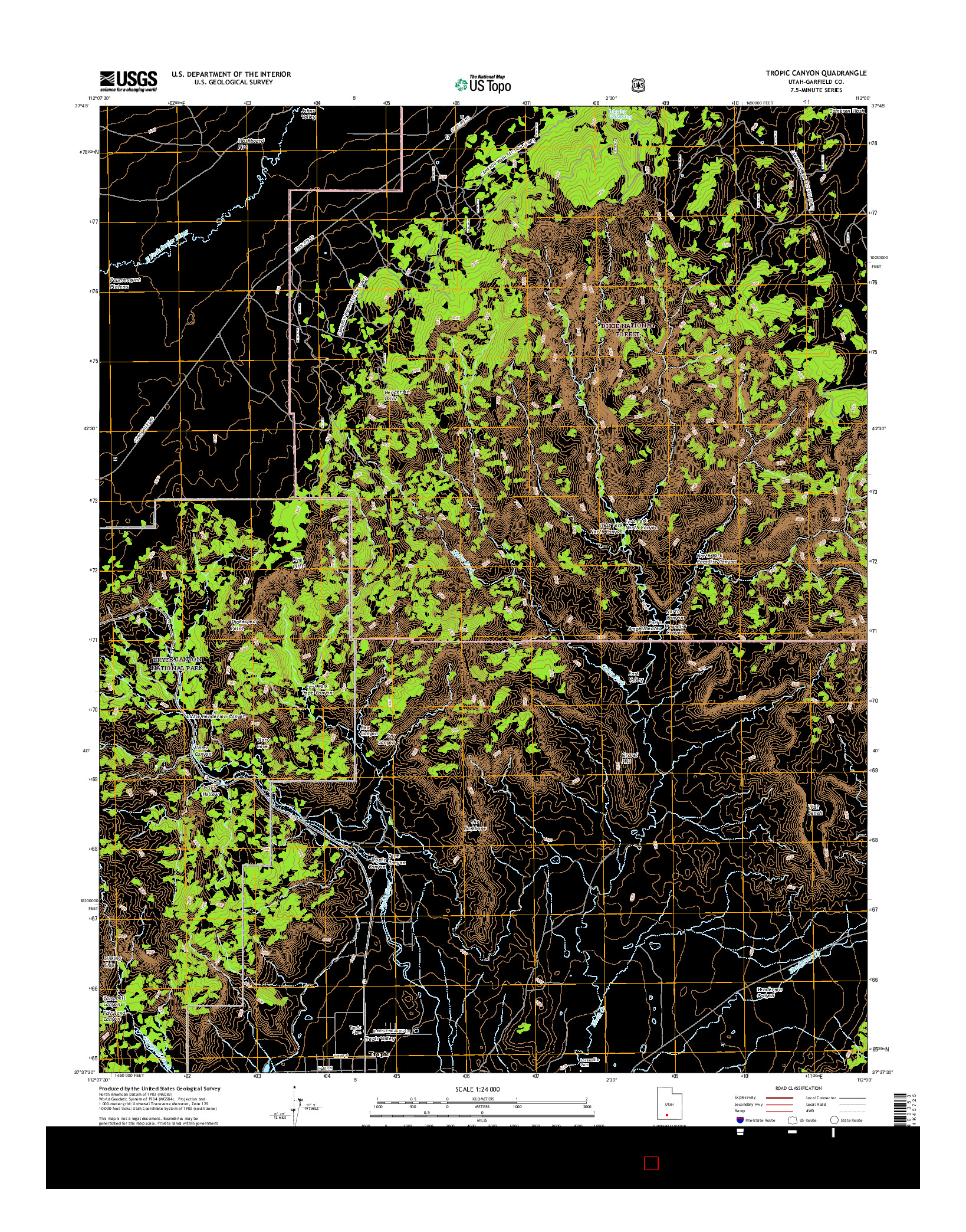 USGS US TOPO 7.5-MINUTE MAP FOR TROPIC CANYON, UT 2017