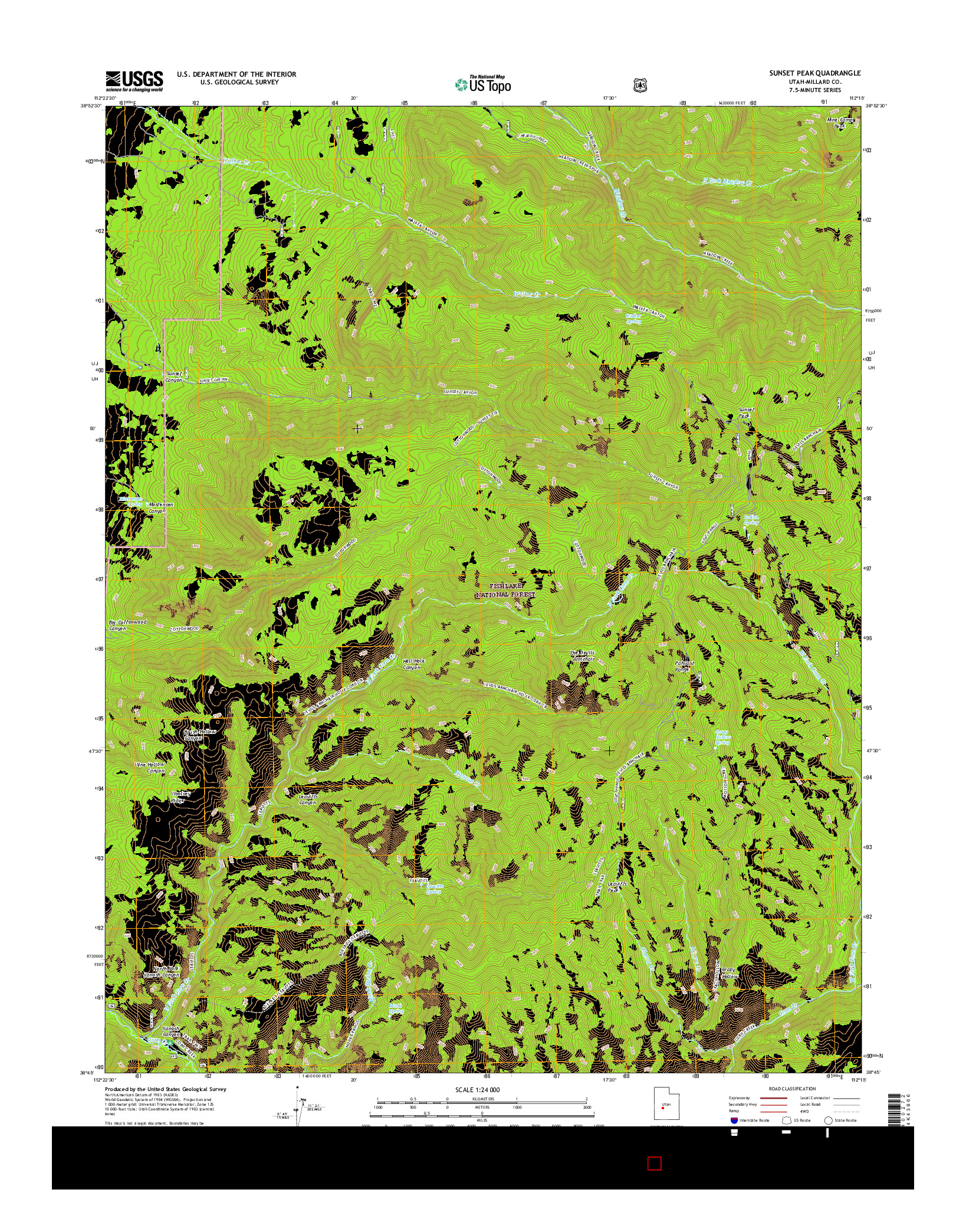 USGS US TOPO 7.5-MINUTE MAP FOR SUNSET PEAK, UT 2017