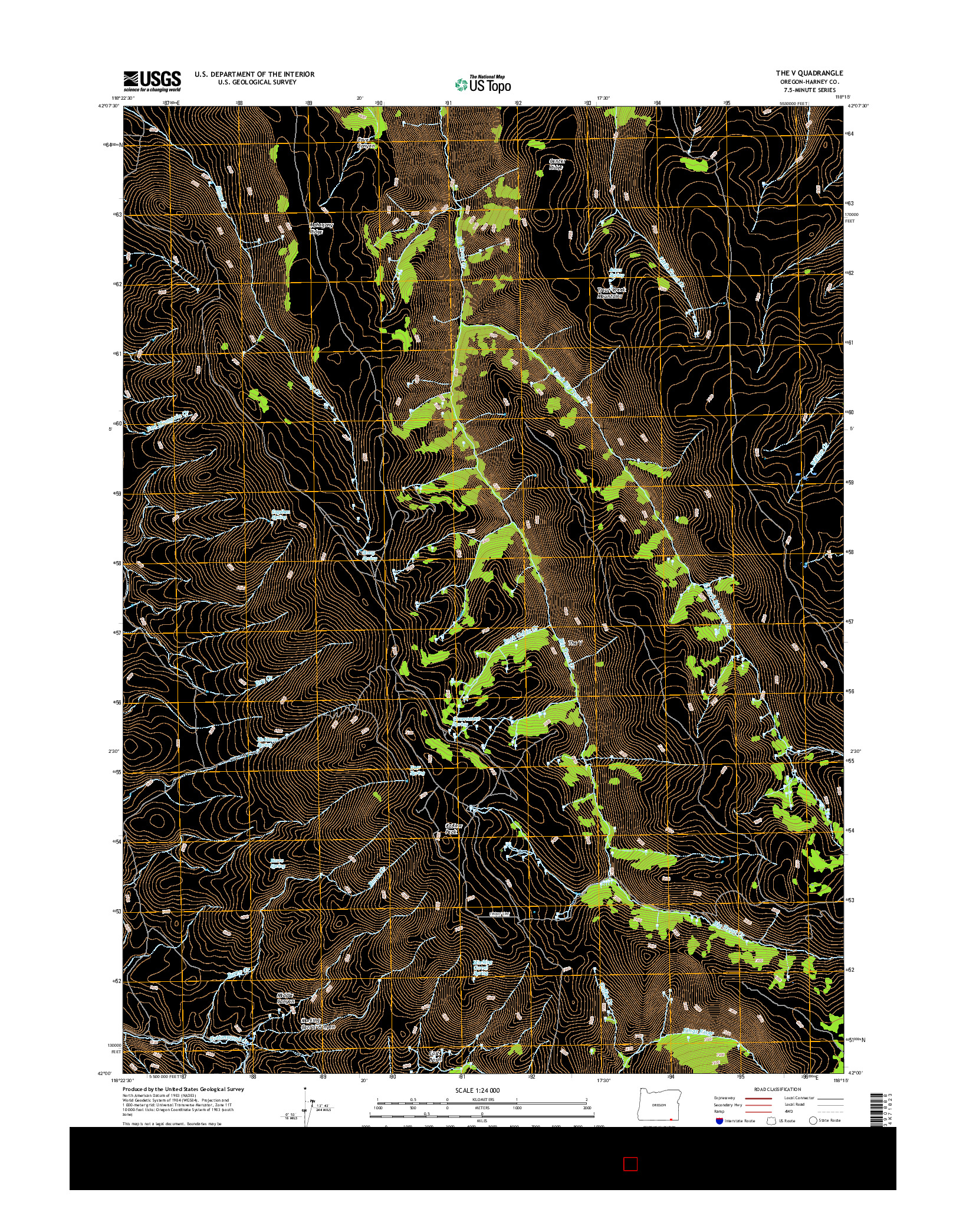 USGS US TOPO 7.5-MINUTE MAP FOR THE V, OR 2017