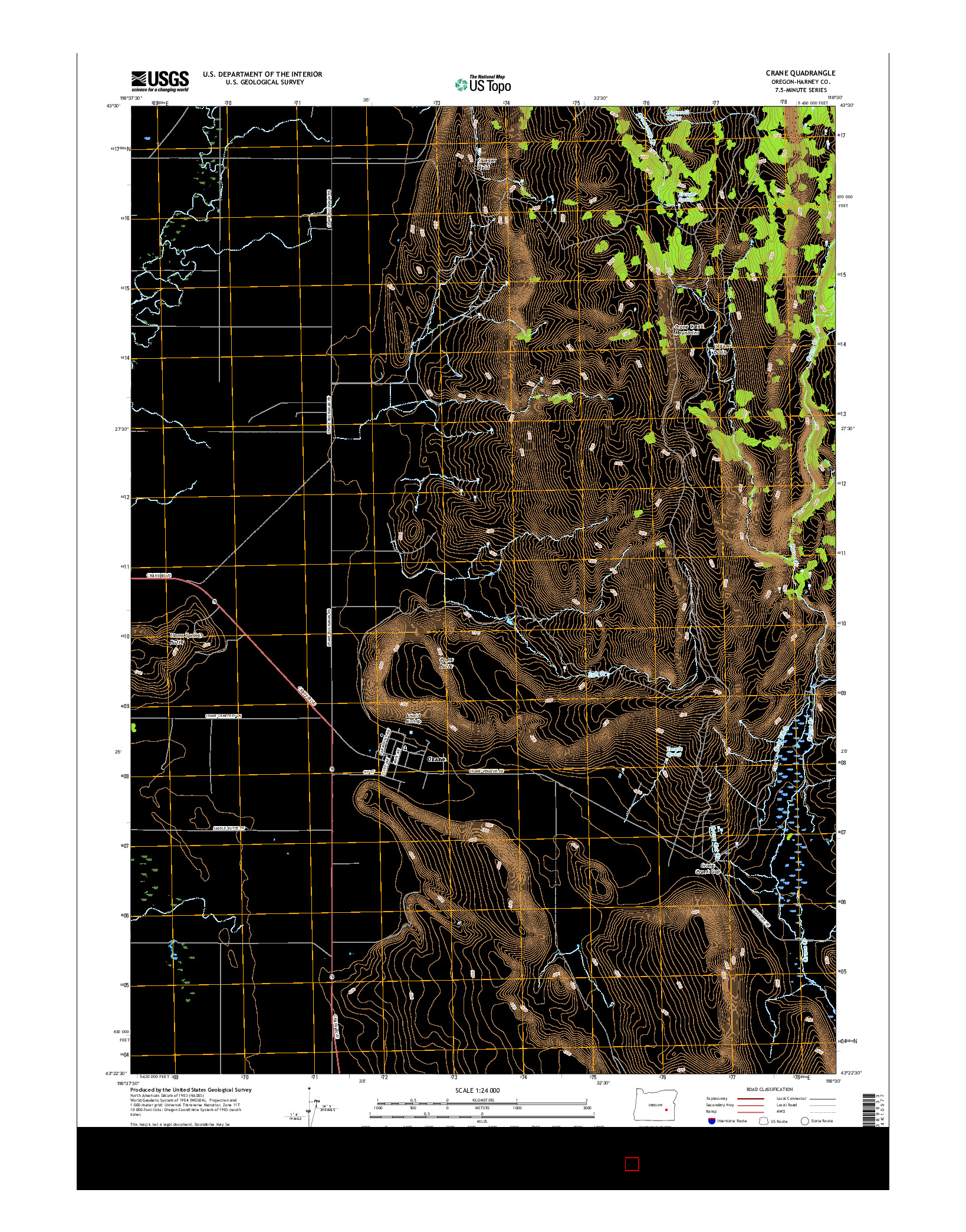 USGS US TOPO 7.5-MINUTE MAP FOR CRANE, OR 2017