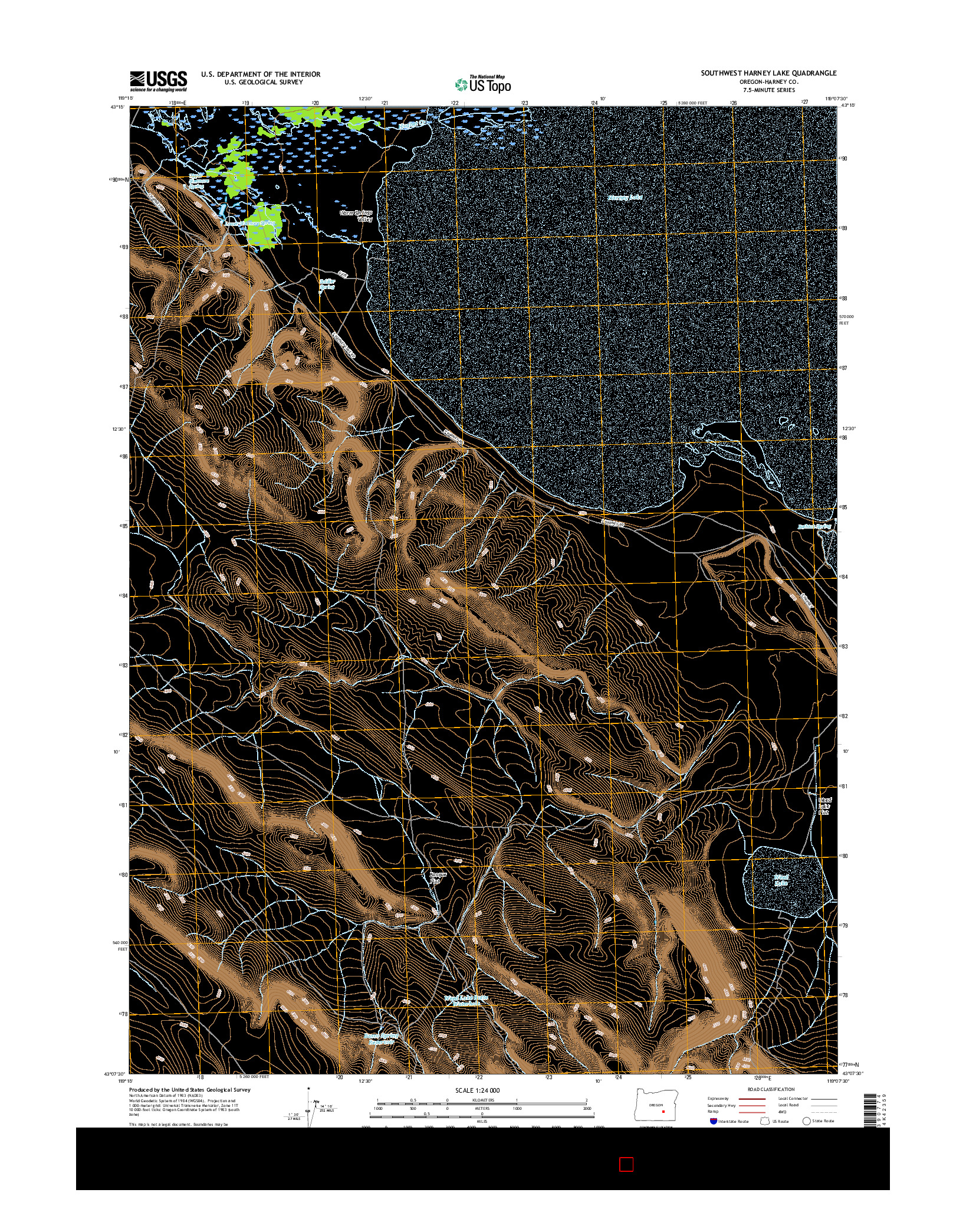 USGS US TOPO 7.5-MINUTE MAP FOR SOUTHWEST HARNEY LAKE, OR 2017