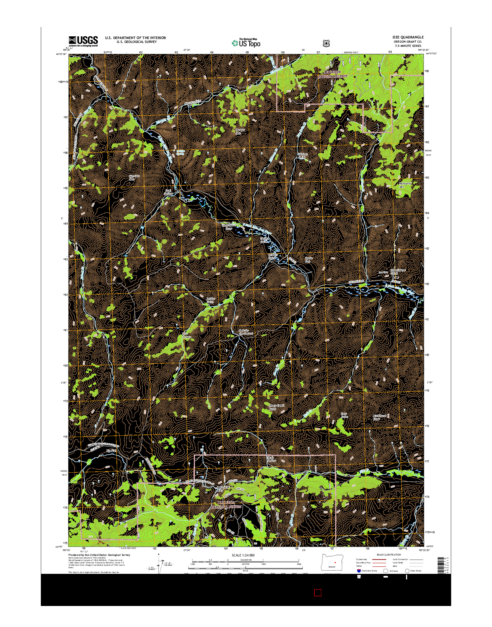 USGS US TOPO 7.5-MINUTE MAP FOR IZEE, OR 2017