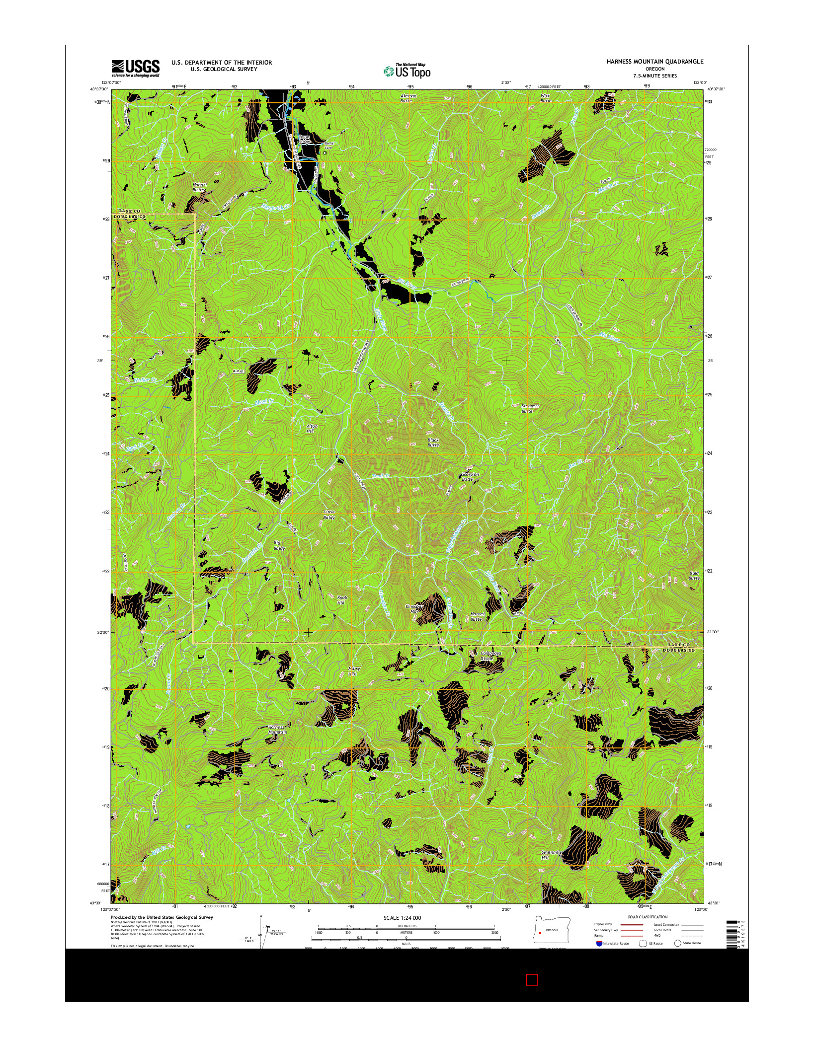 USGS US TOPO 7.5-MINUTE MAP FOR HARNESS MOUNTAIN, OR 2017