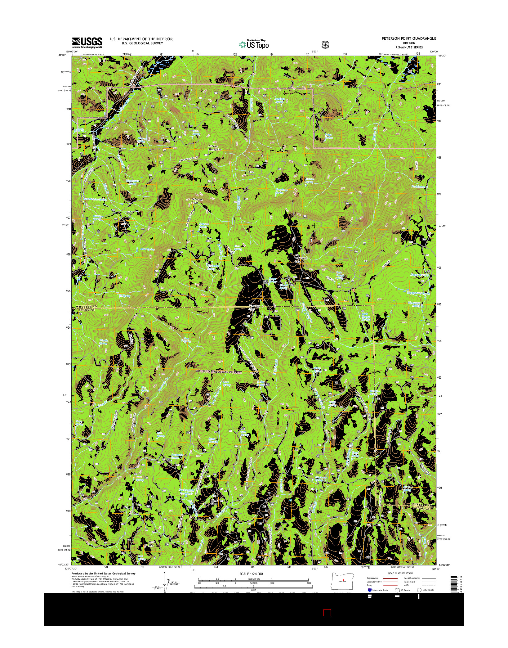 USGS US TOPO 7.5-MINUTE MAP FOR PETERSON POINT, OR 2017