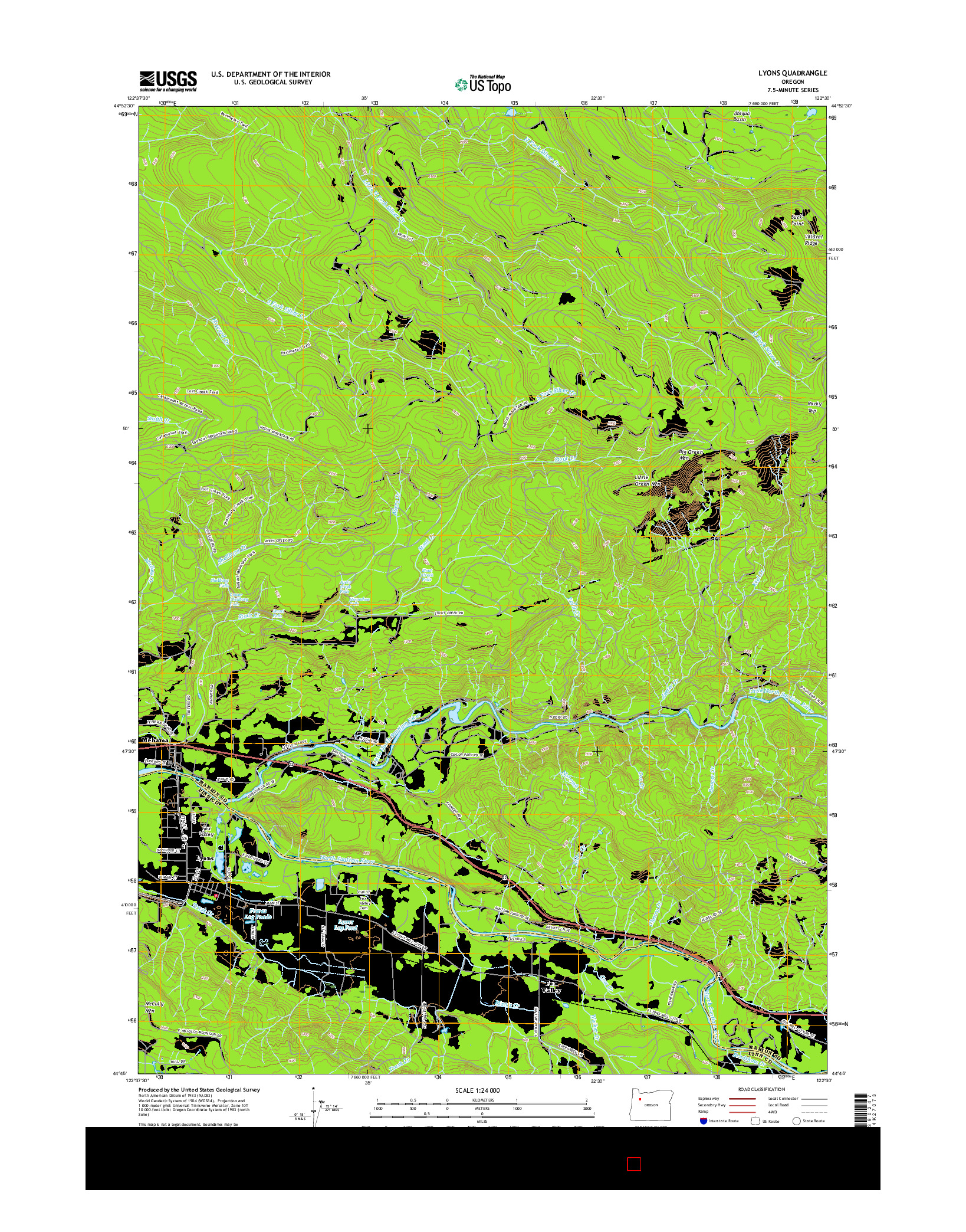 USGS US TOPO 7.5-MINUTE MAP FOR LYONS, OR 2017