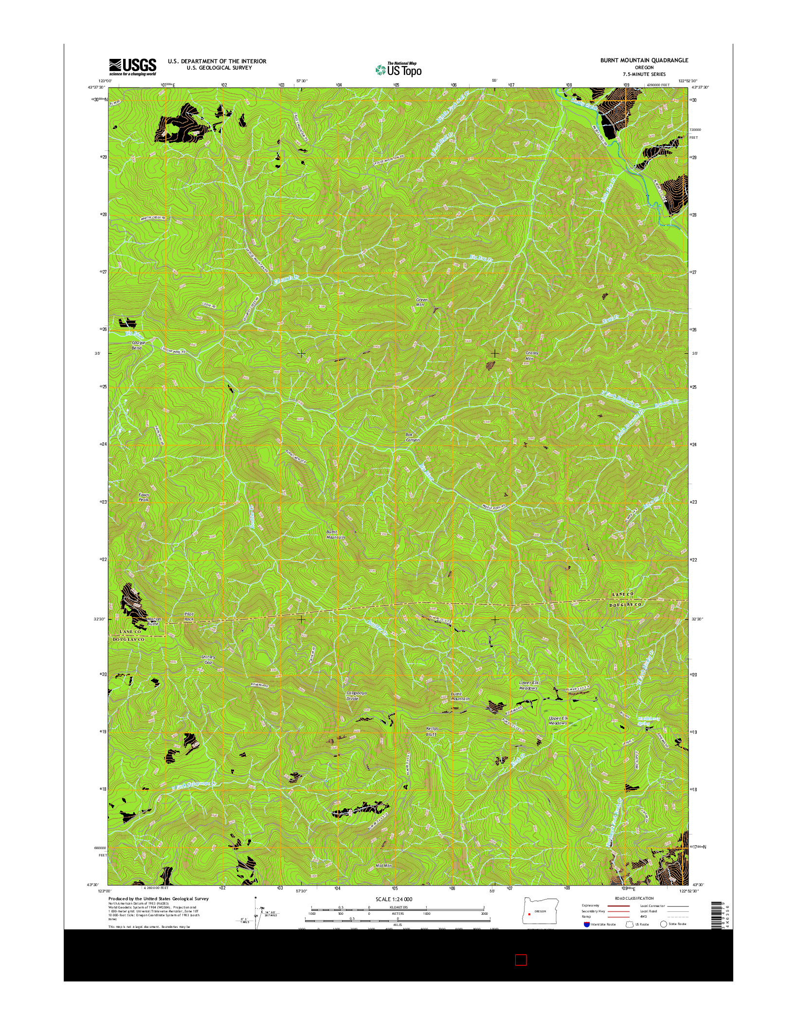 USGS US TOPO 7.5-MINUTE MAP FOR BURNT MOUNTAIN, OR 2017