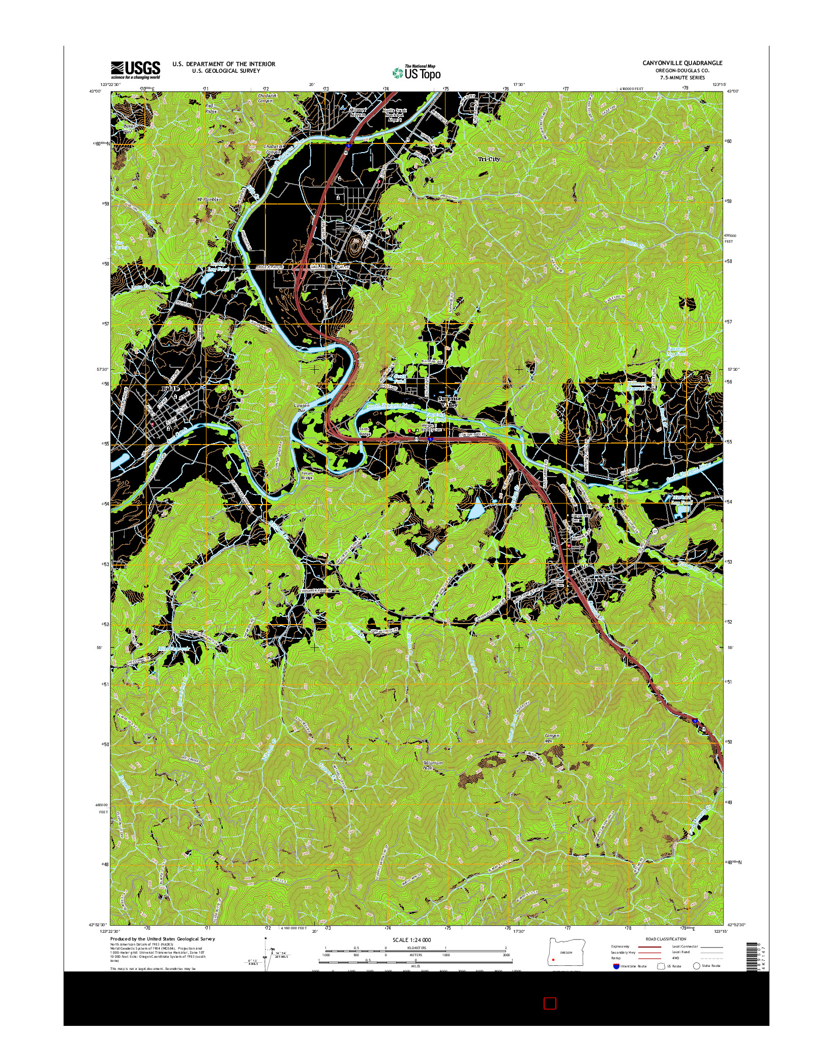 USGS US TOPO 7.5-MINUTE MAP FOR CANYONVILLE, OR 2017