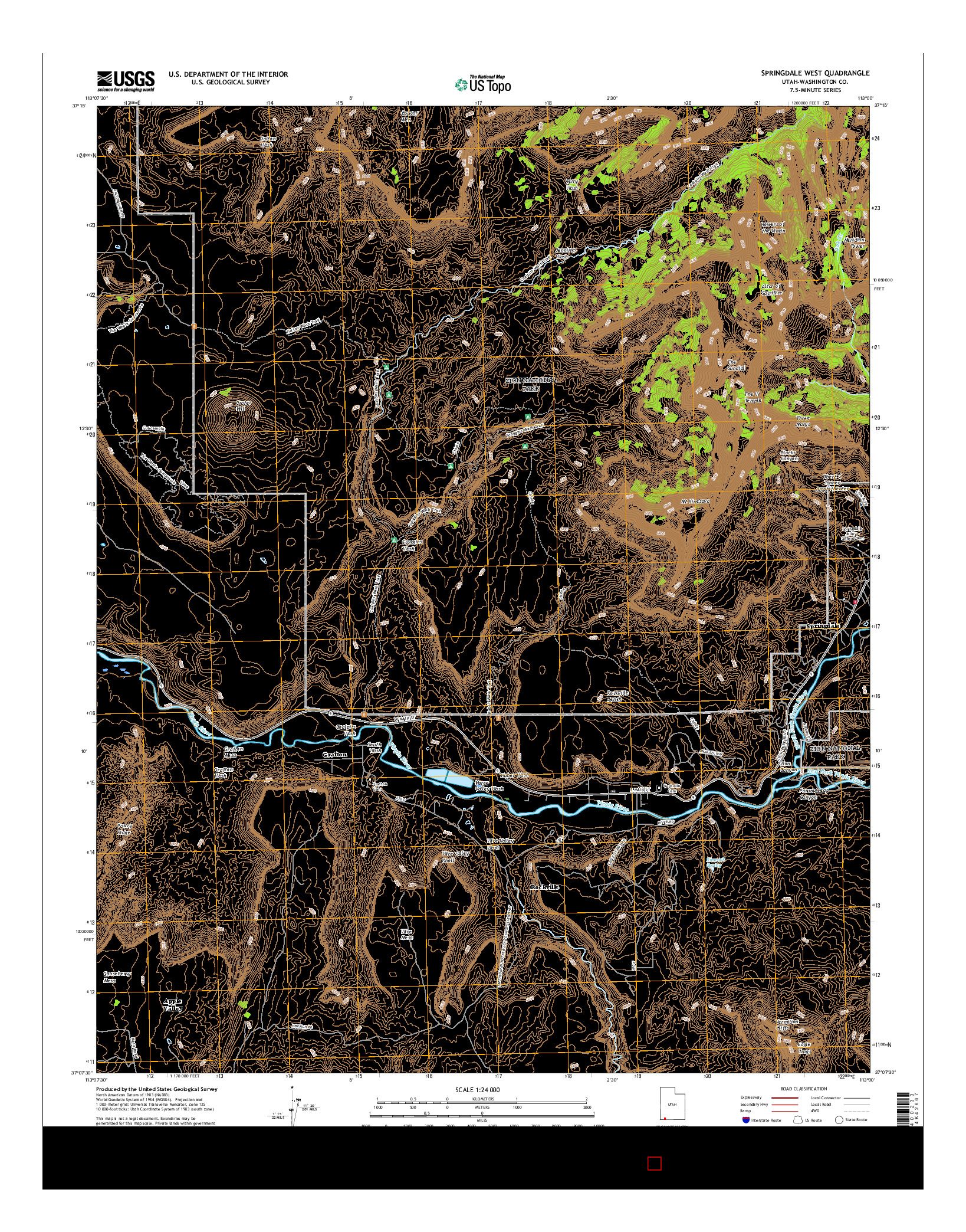 USGS US TOPO 7.5-MINUTE MAP FOR SPRINGDALE WEST, UT 2017