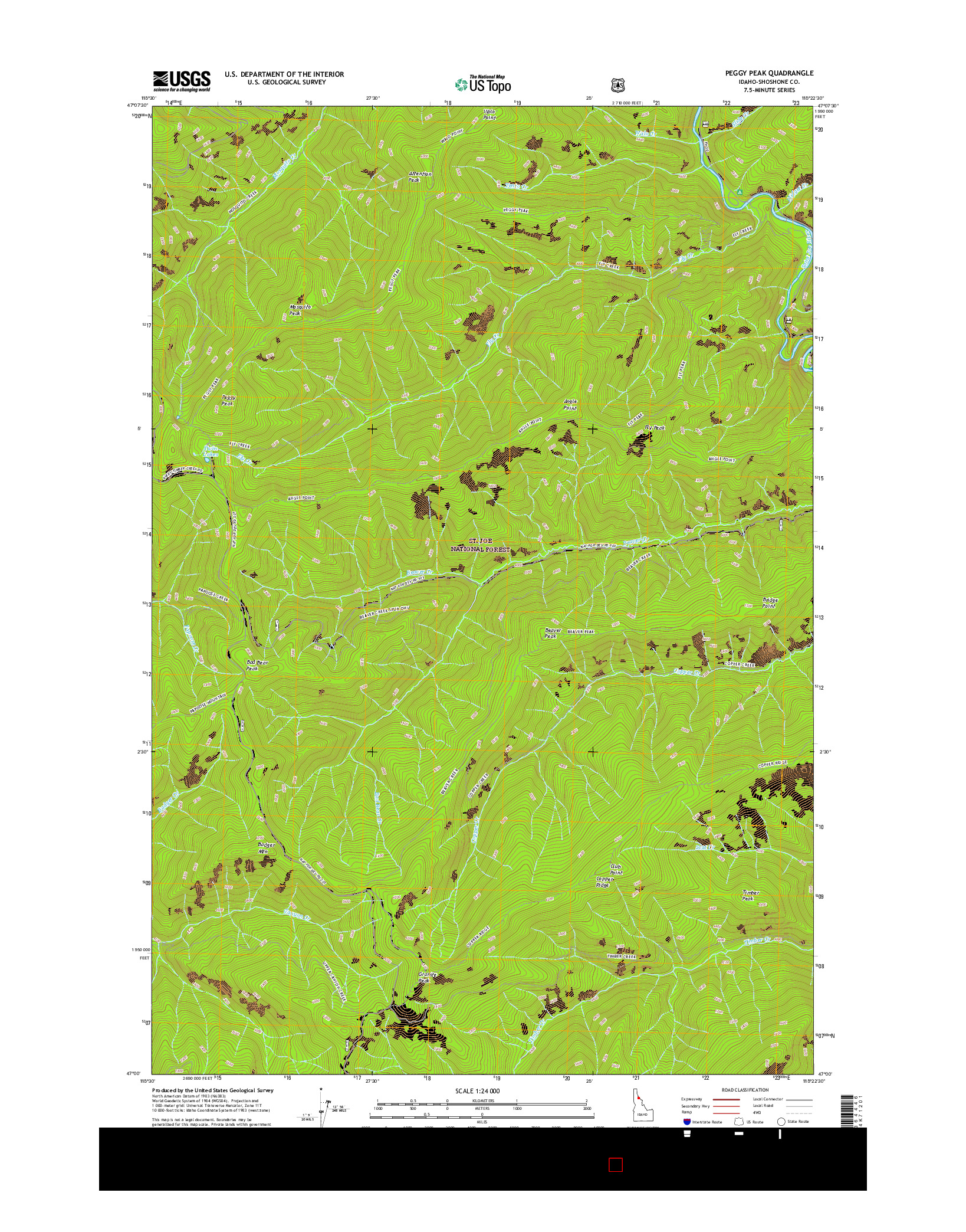 USGS US TOPO 7.5-MINUTE MAP FOR PEGGY PEAK, ID 2017