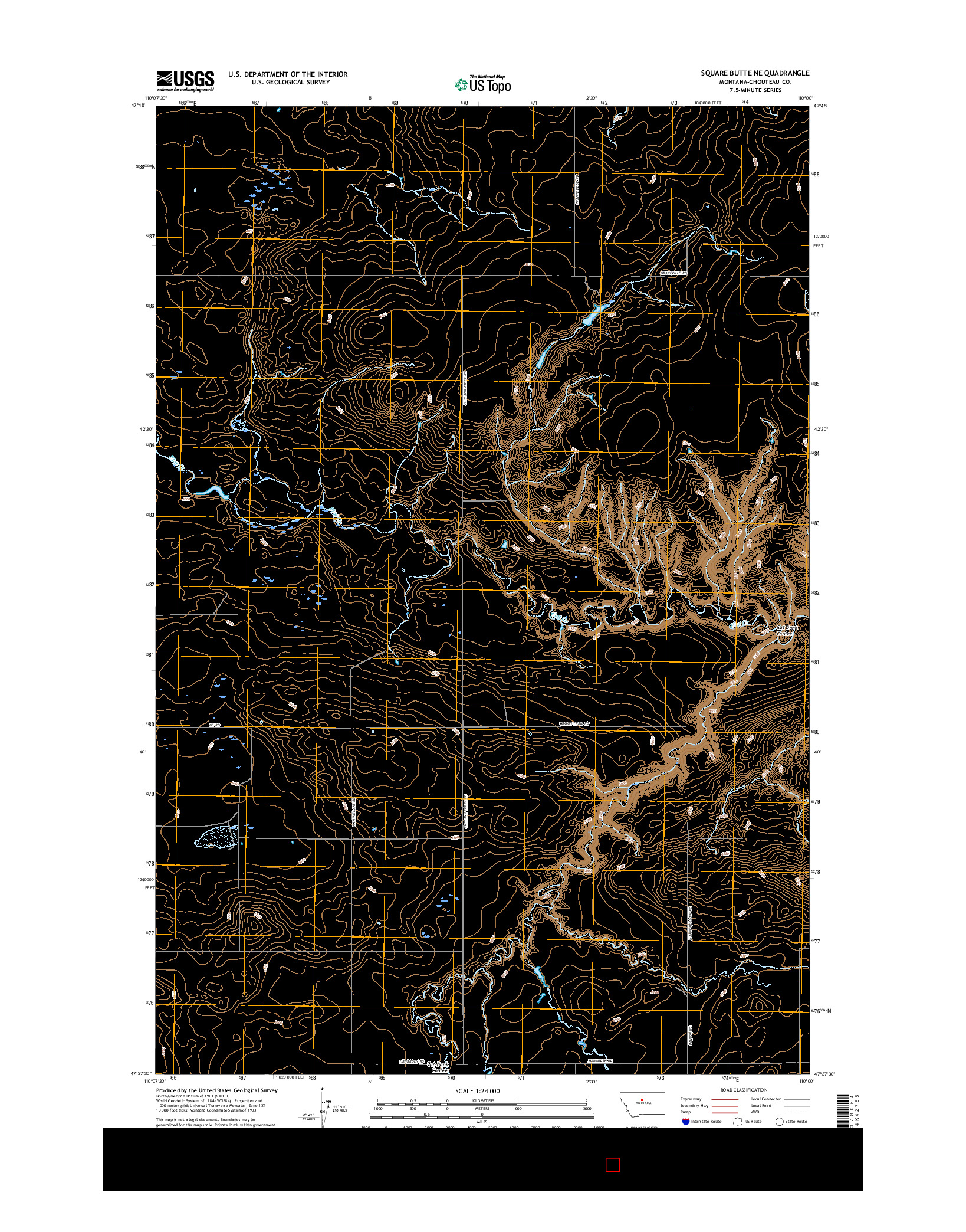 USGS US TOPO 7.5-MINUTE MAP FOR SQUARE BUTTE NE, MT 2017