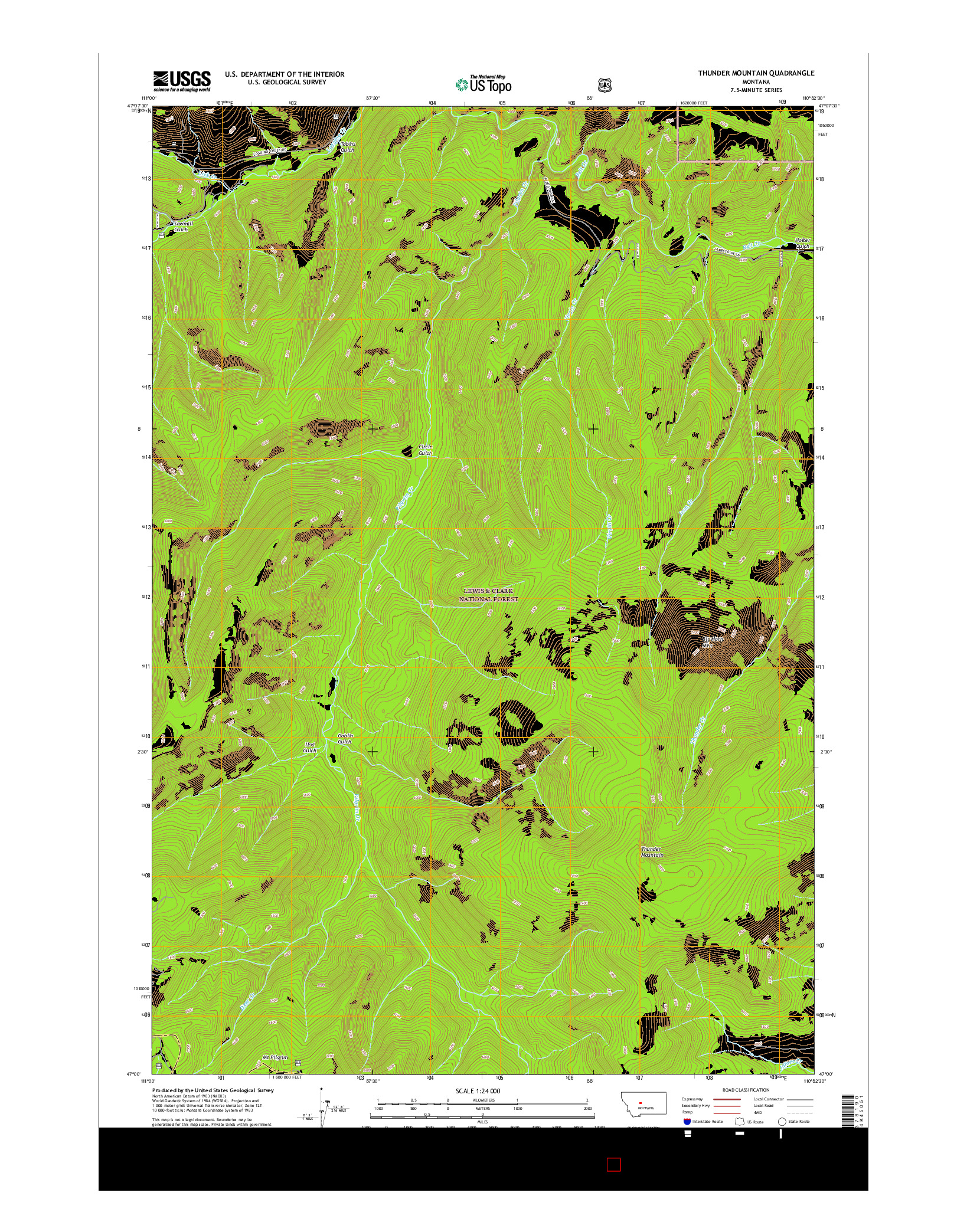 USGS US TOPO 7.5-MINUTE MAP FOR THUNDER MOUNTAIN, MT 2017