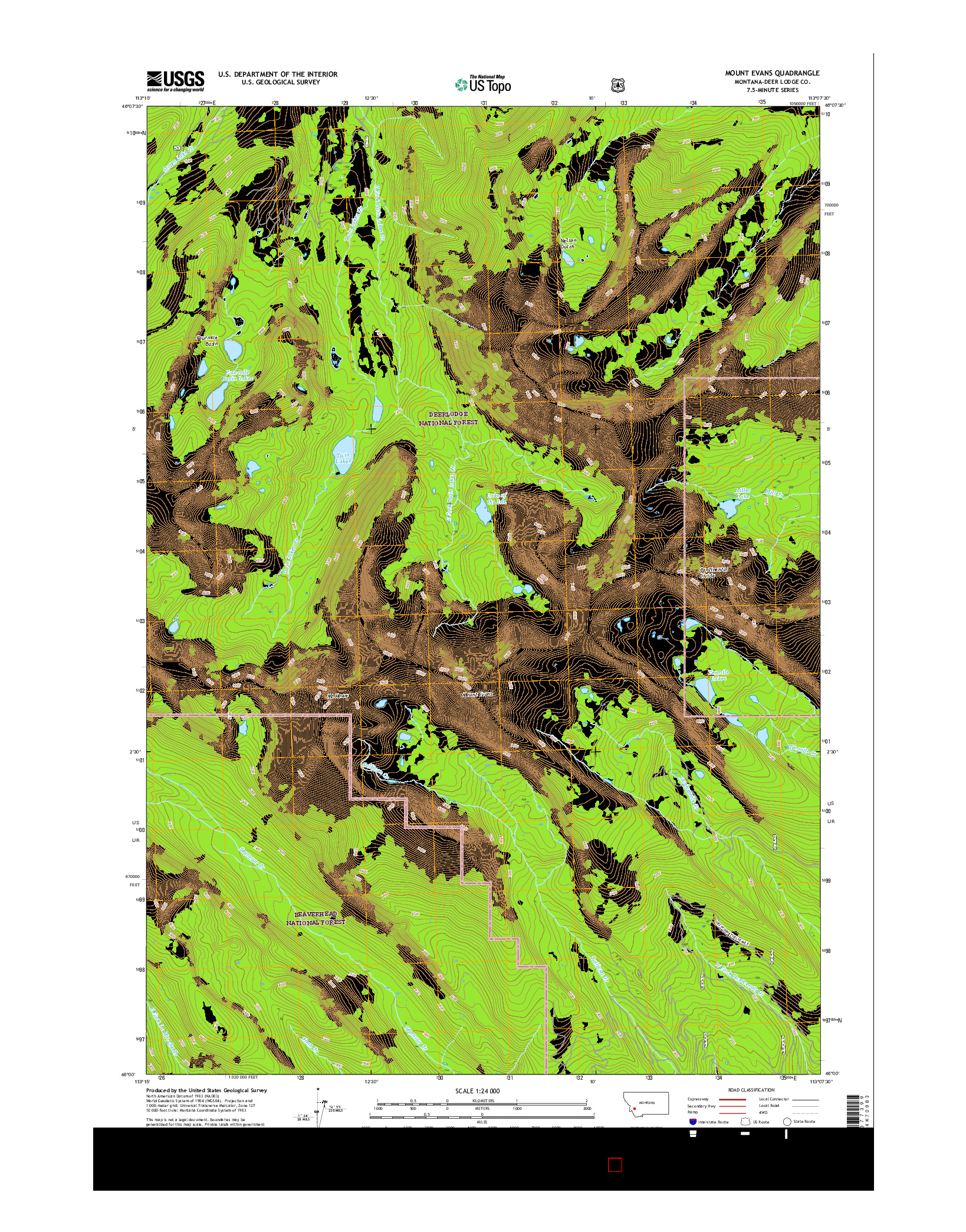 USGS US TOPO 7.5-MINUTE MAP FOR MOUNT EVANS, MT 2017