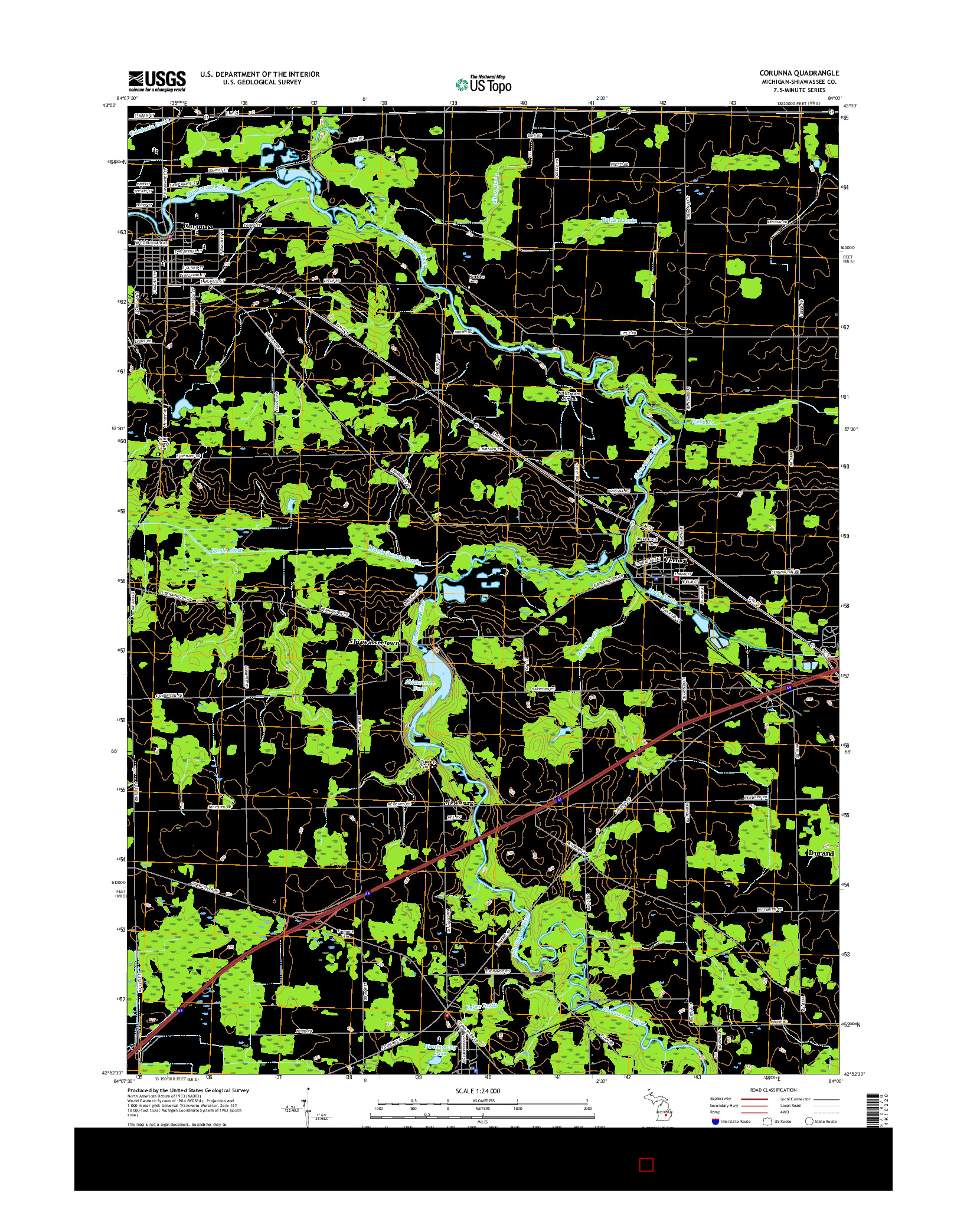 USGS US TOPO 7.5-MINUTE MAP FOR CORUNNA, MI 2017