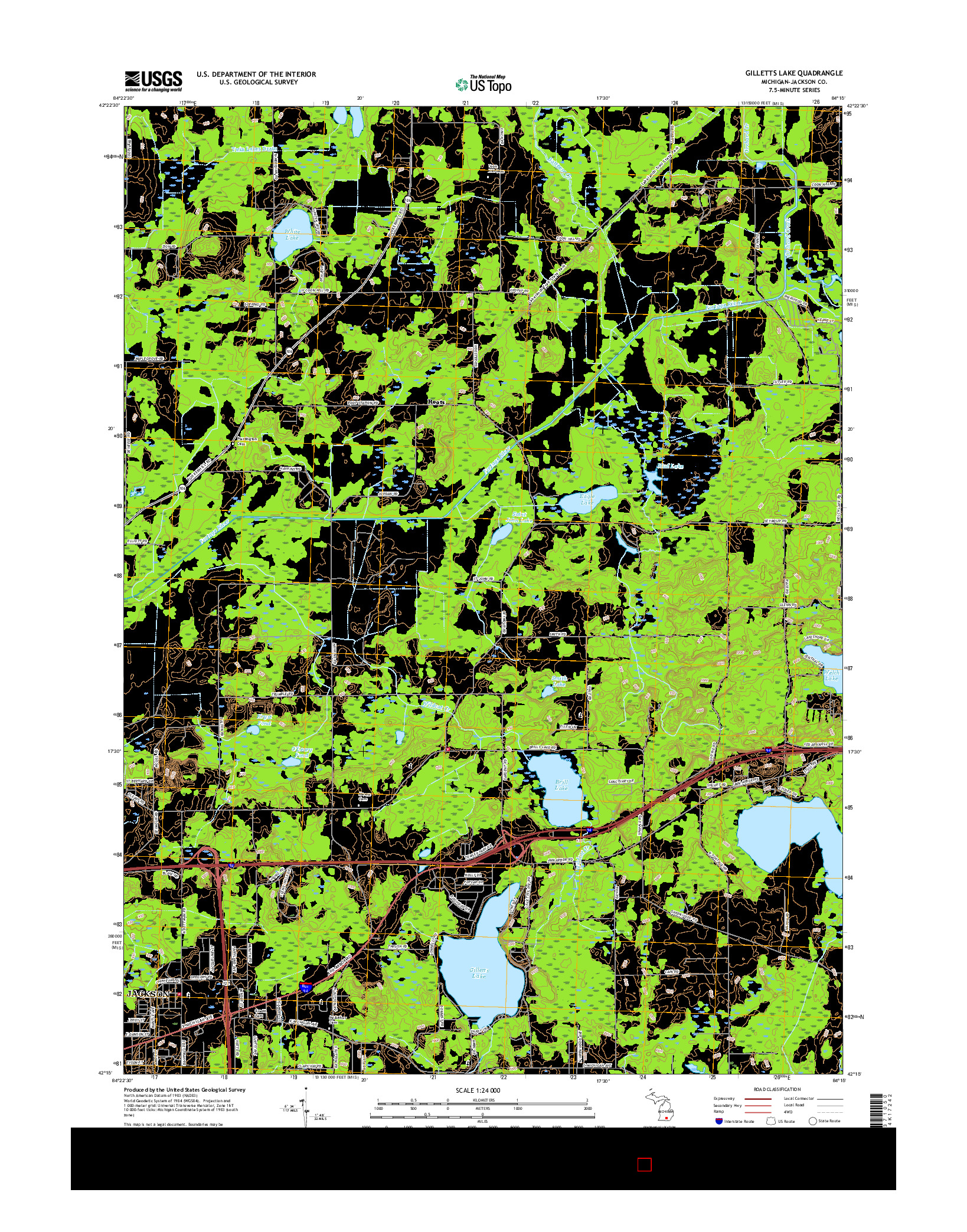 USGS US TOPO 7.5-MINUTE MAP FOR GILLETTS LAKE, MI 2017