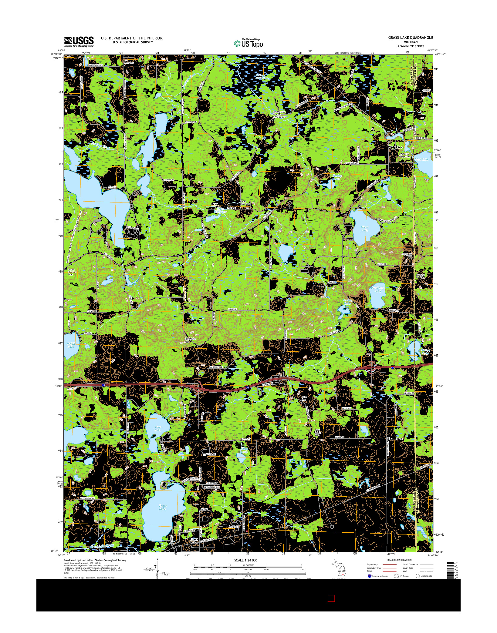 USGS US TOPO 7.5-MINUTE MAP FOR GRASS LAKE, MI 2017