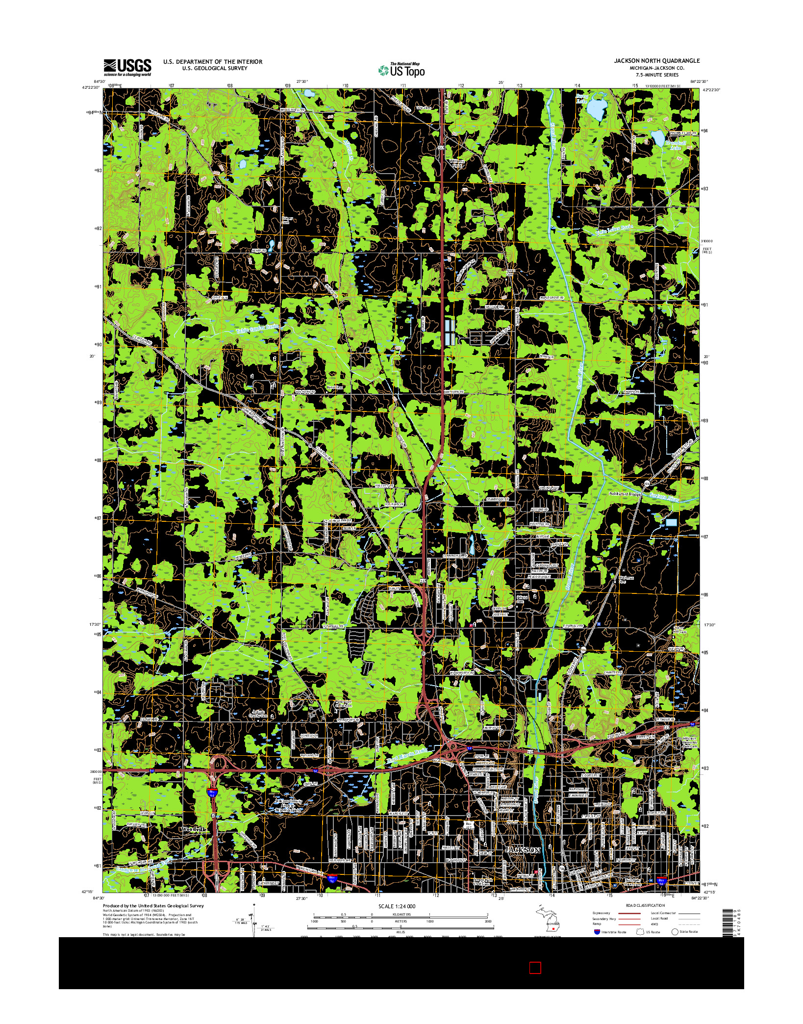 USGS US TOPO 7.5-MINUTE MAP FOR JACKSON NORTH, MI 2017