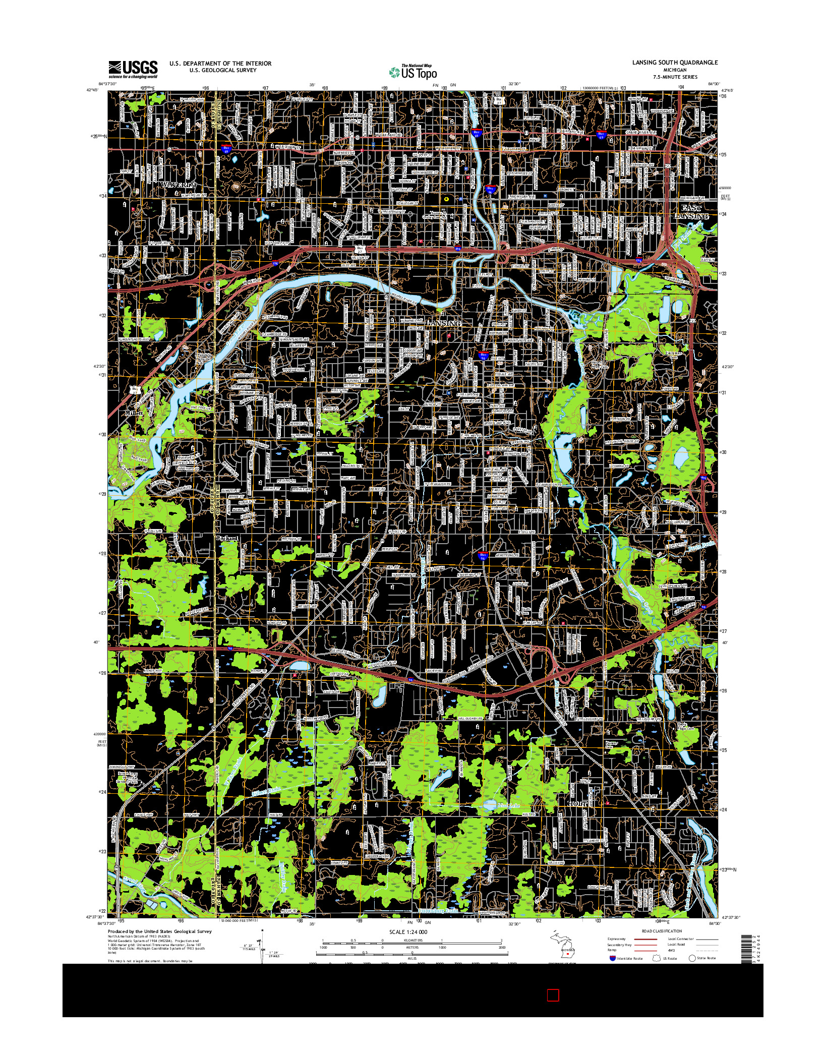 USGS US TOPO 7.5-MINUTE MAP FOR LANSING SOUTH, MI 2017