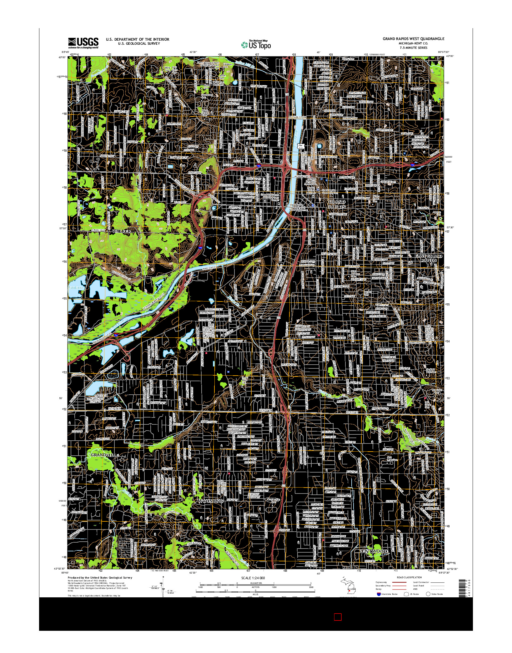 USGS US TOPO 7.5-MINUTE MAP FOR GRAND RAPIDS WEST, MI 2017