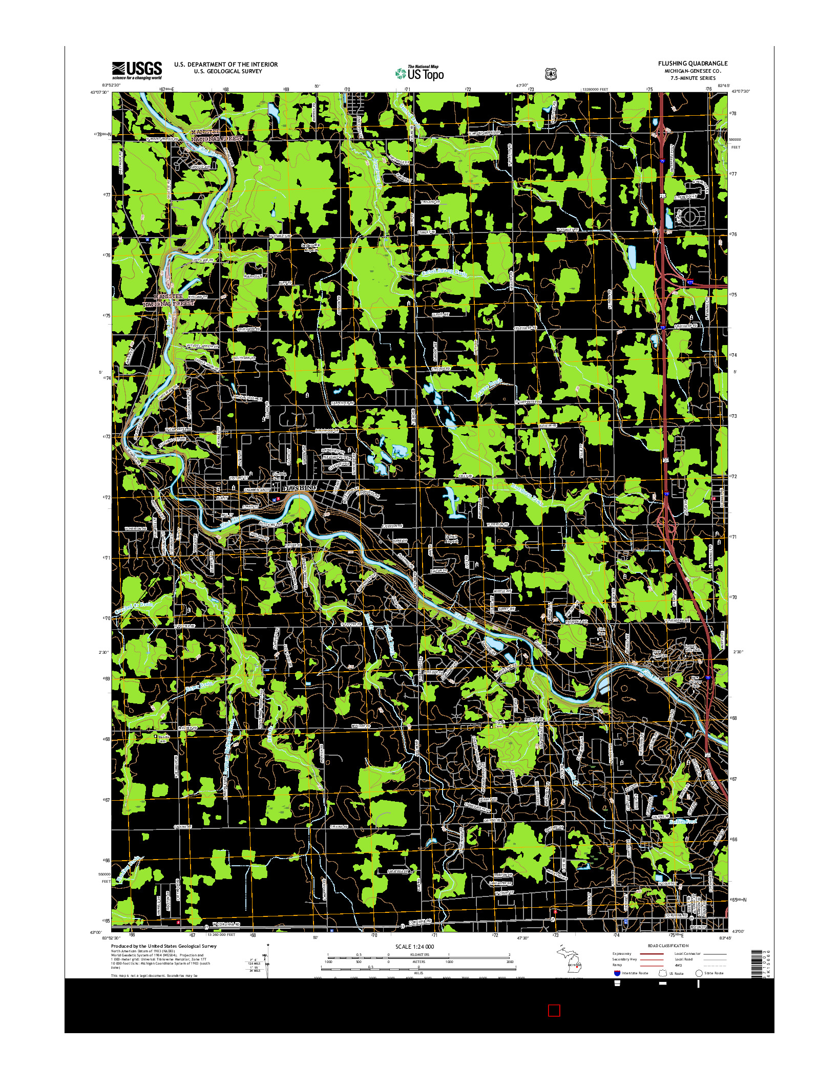 USGS US TOPO 7.5-MINUTE MAP FOR FLUSHING, MI 2017