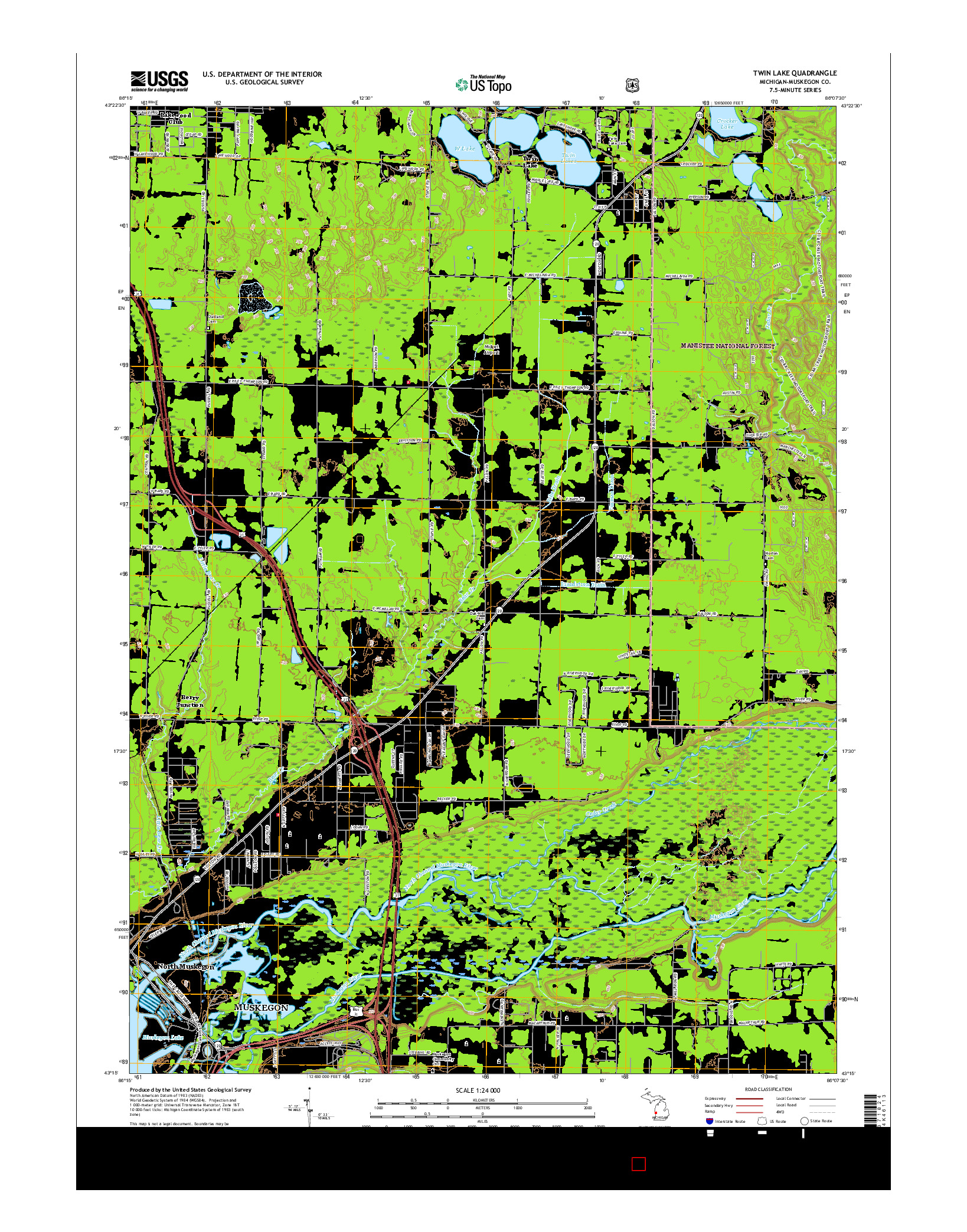 USGS US TOPO 7.5-MINUTE MAP FOR TWIN LAKE, MI 2017