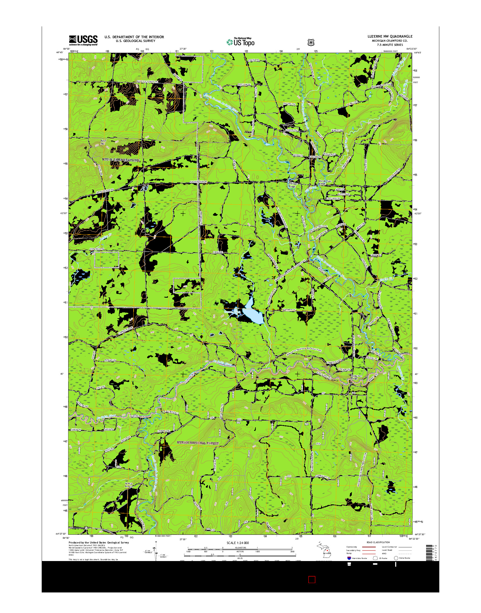 USGS US TOPO 7.5-MINUTE MAP FOR LUZERNE NW, MI 2017