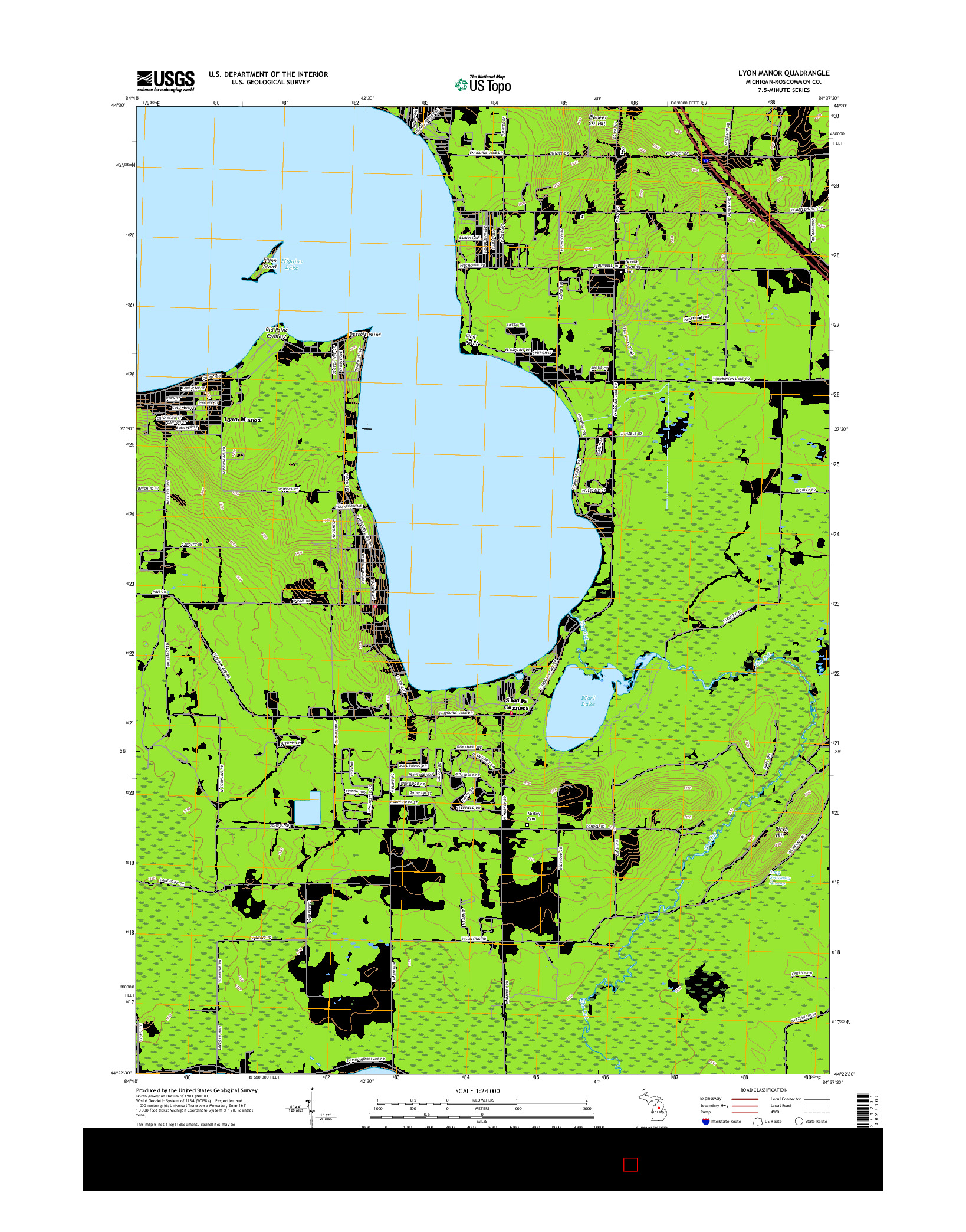 USGS US TOPO 7.5-MINUTE MAP FOR LYON MANOR, MI 2017