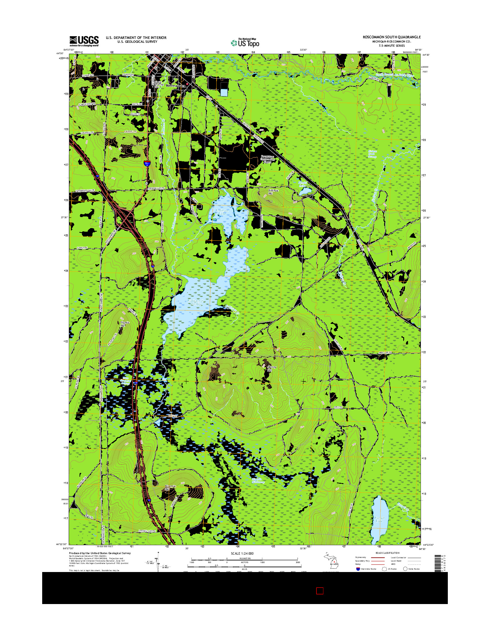 USGS US TOPO 7.5-MINUTE MAP FOR ROSCOMMON SOUTH, MI 2017