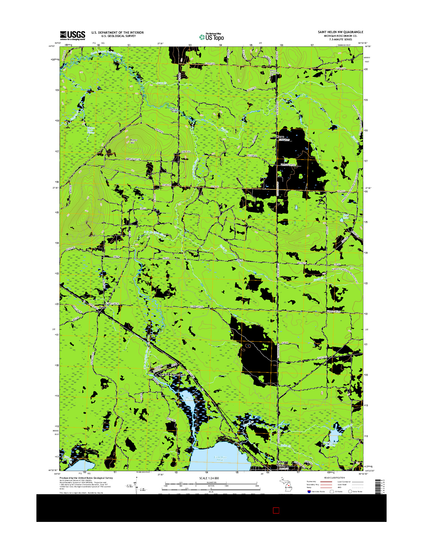 USGS US TOPO 7.5-MINUTE MAP FOR SAINT HELEN NW, MI 2017