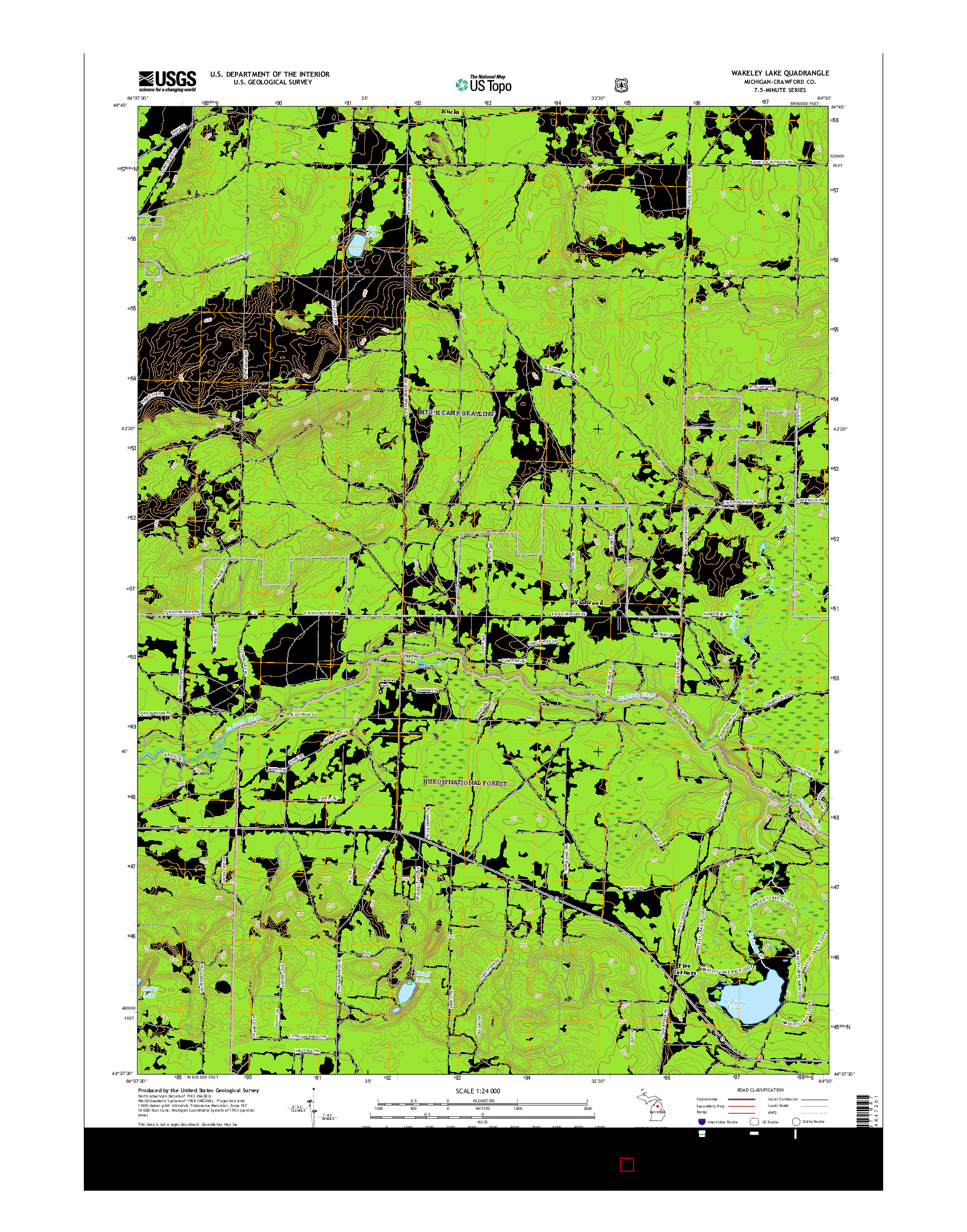 USGS US TOPO 7.5-MINUTE MAP FOR WAKELEY LAKE, MI 2017