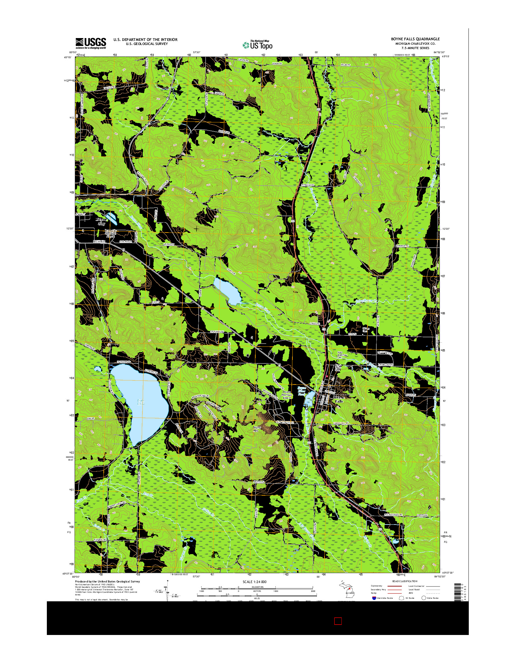 USGS US TOPO 7.5-MINUTE MAP FOR BOYNE FALLS, MI 2017