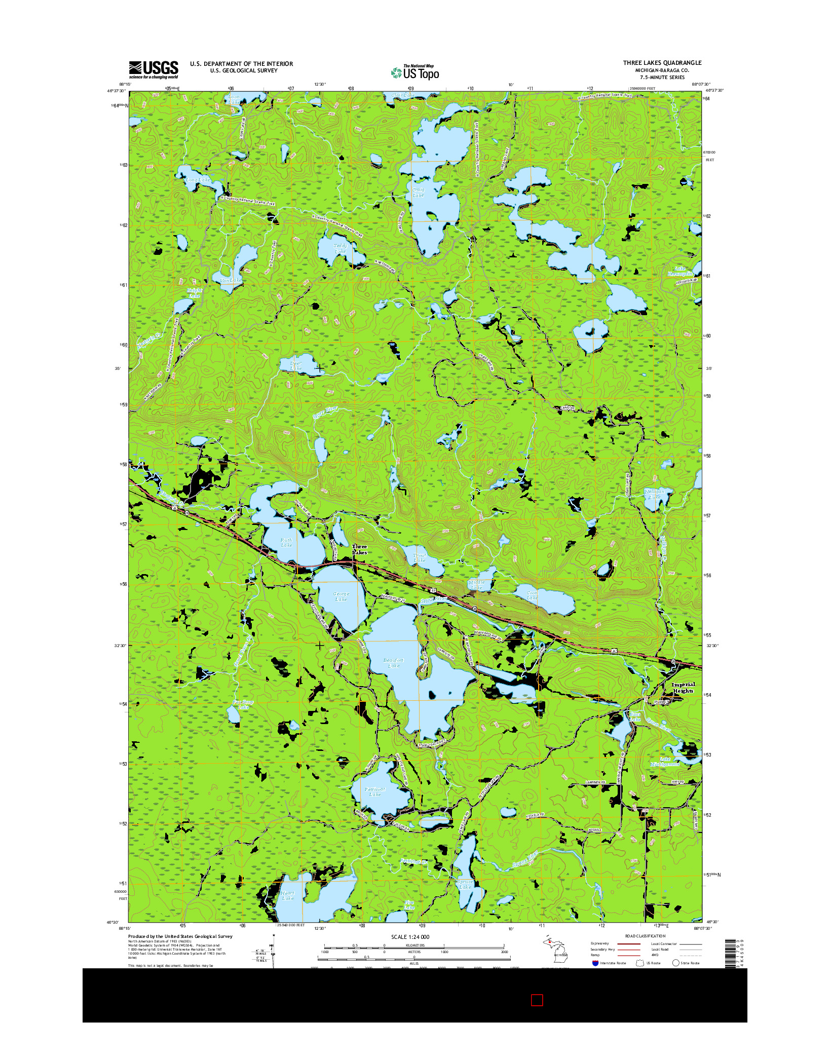 USGS US TOPO 7.5-MINUTE MAP FOR THREE LAKES, MI 2017