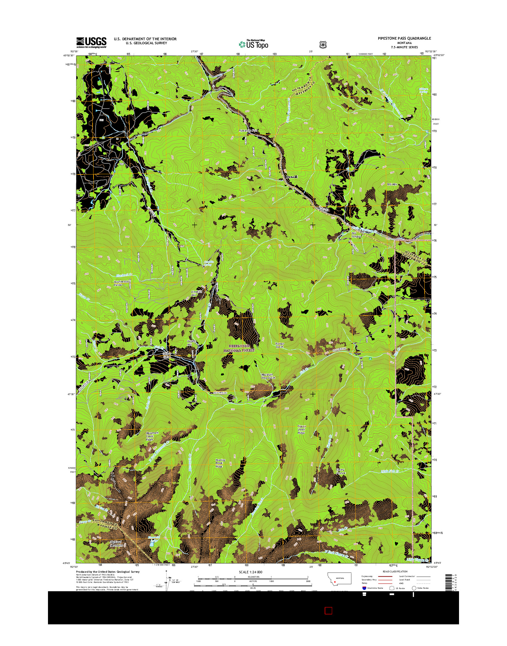 USGS US TOPO 7.5-MINUTE MAP FOR PIPESTONE PASS, MT 2017