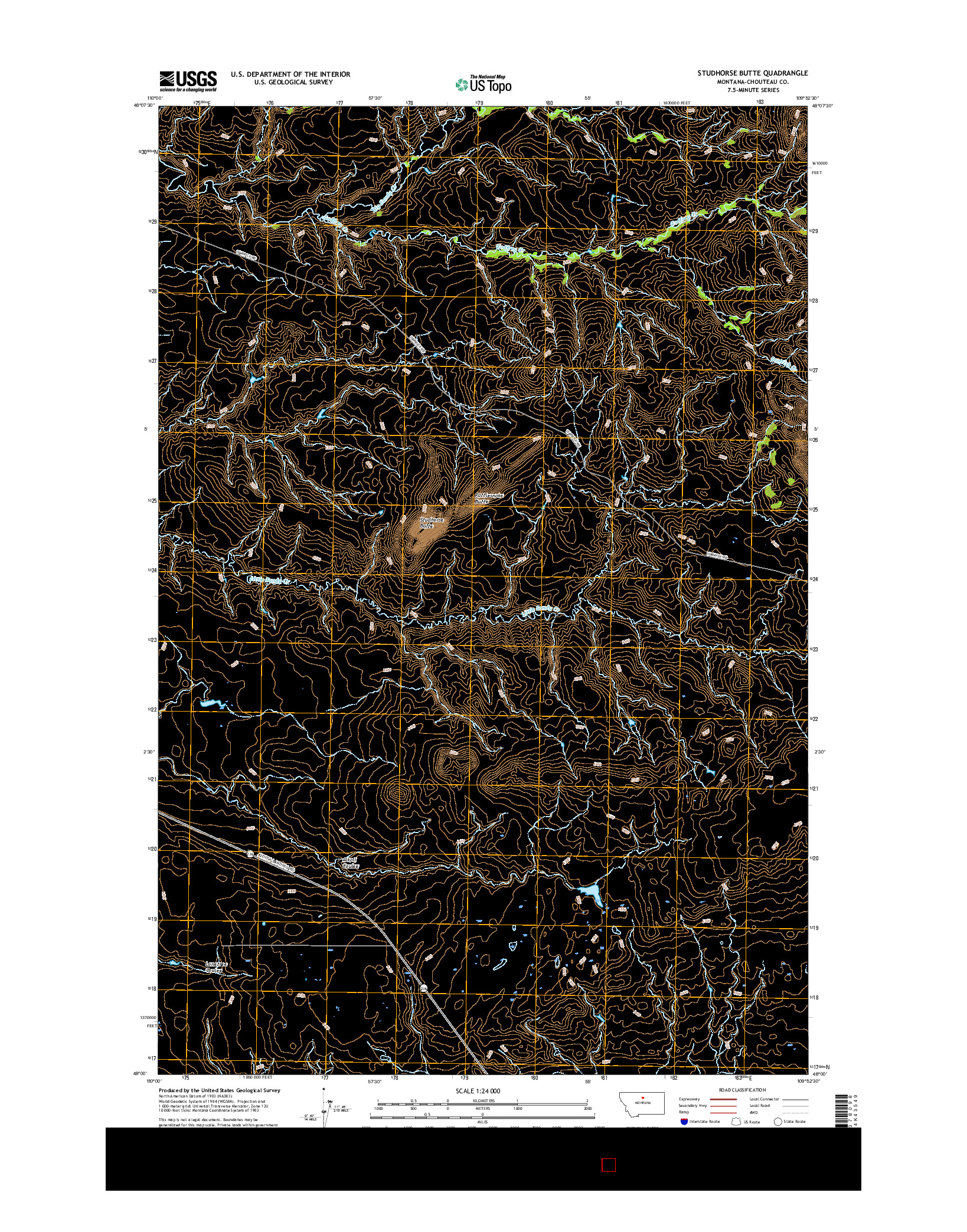 USGS US TOPO 7.5-MINUTE MAP FOR STUDHORSE BUTTE, MT 2017