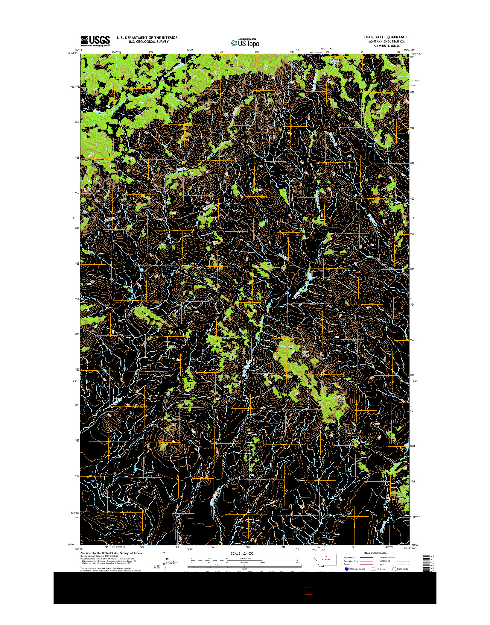 USGS US TOPO 7.5-MINUTE MAP FOR TIGER BUTTE, MT 2017