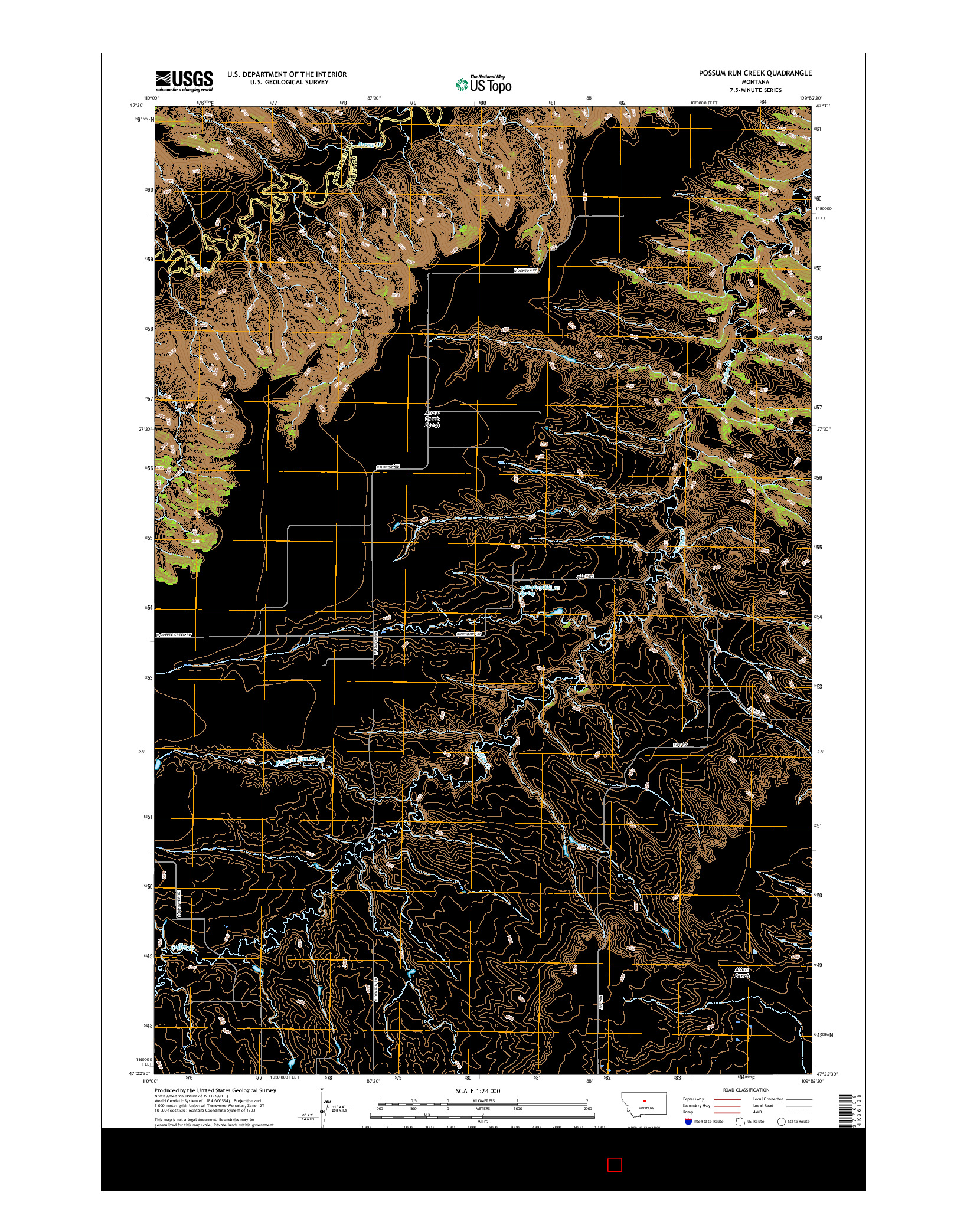 USGS US TOPO 7.5-MINUTE MAP FOR POSSUM RUN CREEK, MT 2017